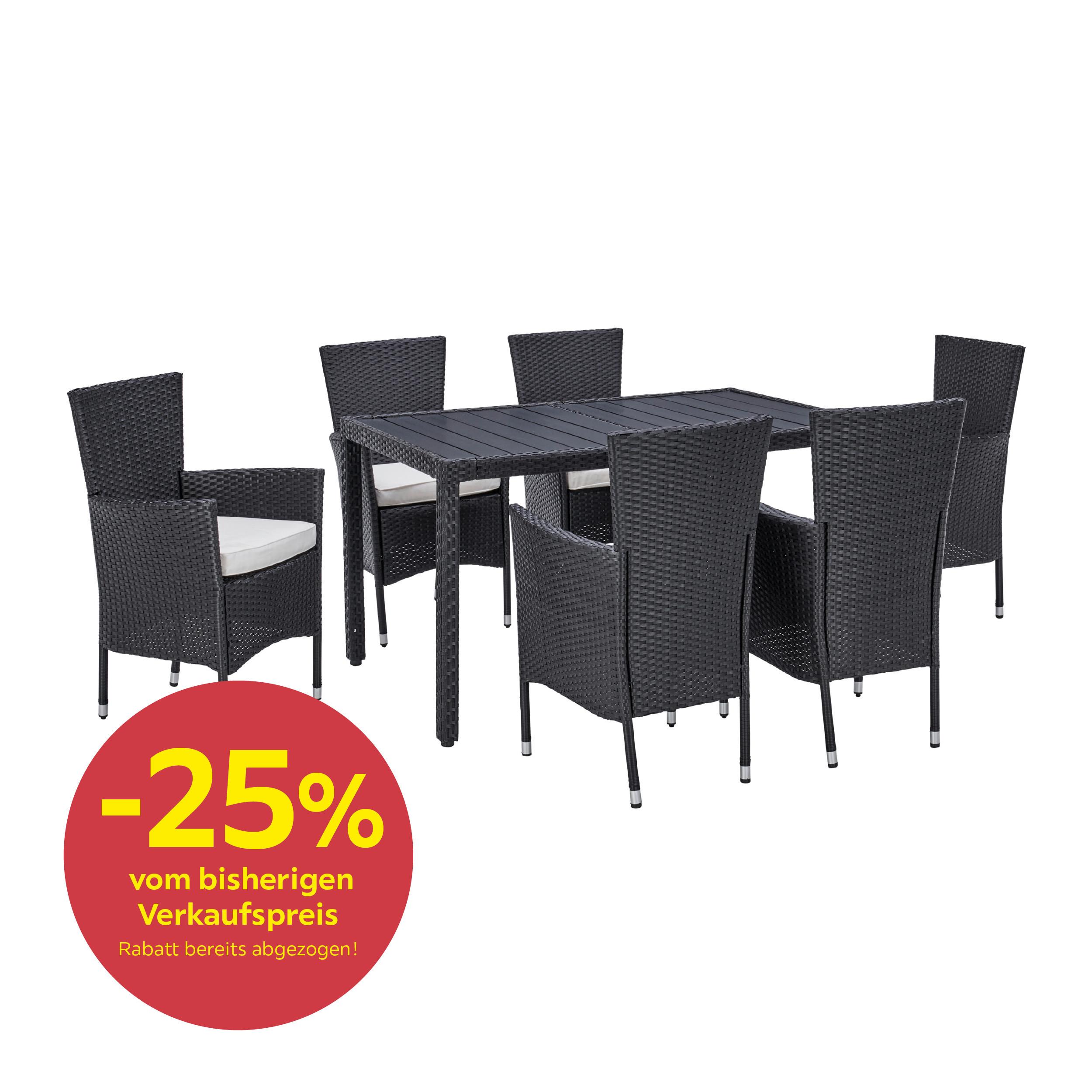 Gartengarnitur 7-Tlg. Mailand in Rattan-Optik mit Kissen - Creme/Schwarz, MODERN, Kunststoff/Textil (150/75/90cm) - Beldano