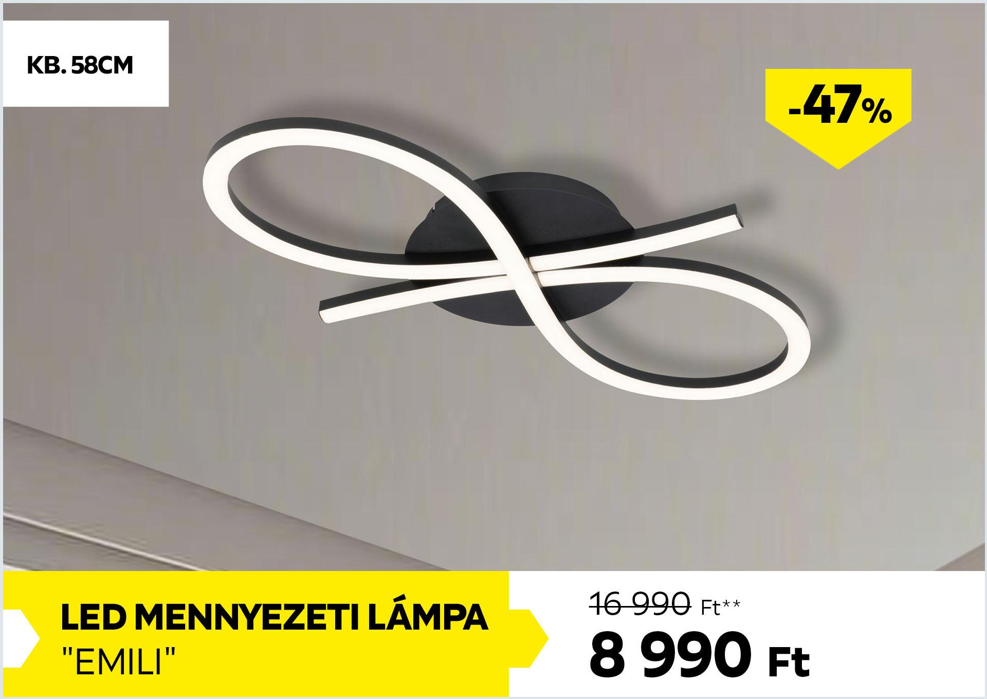 LED mennyezeti lámpa kb. 58cm EMILI 16990Forint helyett 8990Forint kedvezmény mértéke 47%