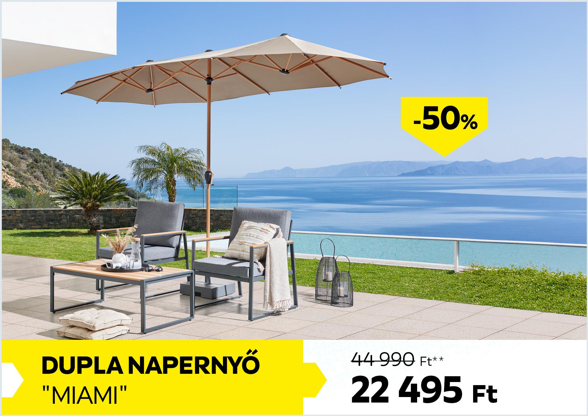 Dupla napernyő MIAMI 44990 Forint helyett 22495 Forint, kedvezmény mértéke: 50%