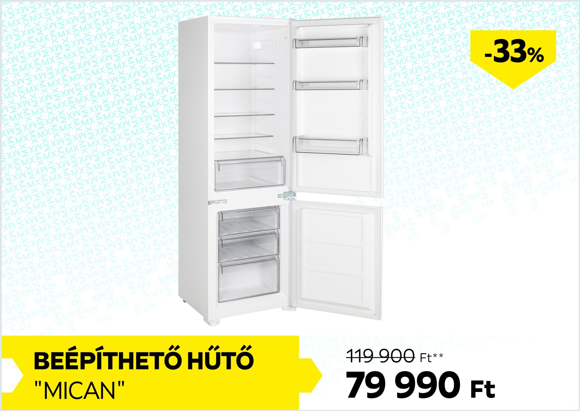 Beépíthető hűtő MICAN 119900 Forint helyett 79990 Forint, kedvezmény mértéke 33%