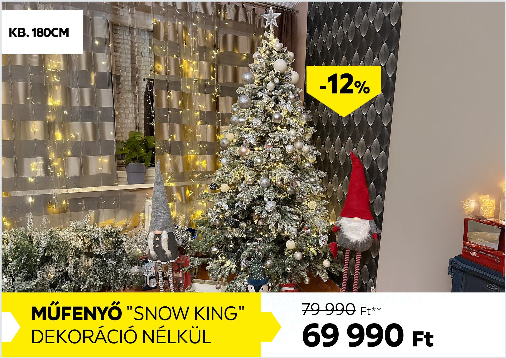 Műfenyő kb. 180cm SNOW KING Dekoráció nélkül 79990Forint helyett 69990Forint kedvezmény mértéke 12%