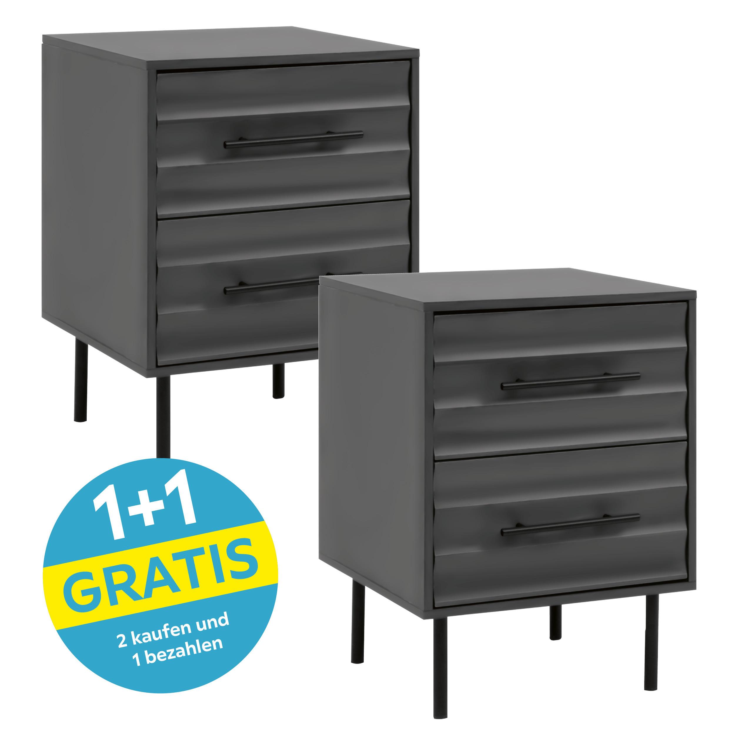 Nachtkästchen Carlton Anthrazit H: 55 cm - Anthrazit/Schwarz, Trend, Holzwerkstoff (40/55/39cm)