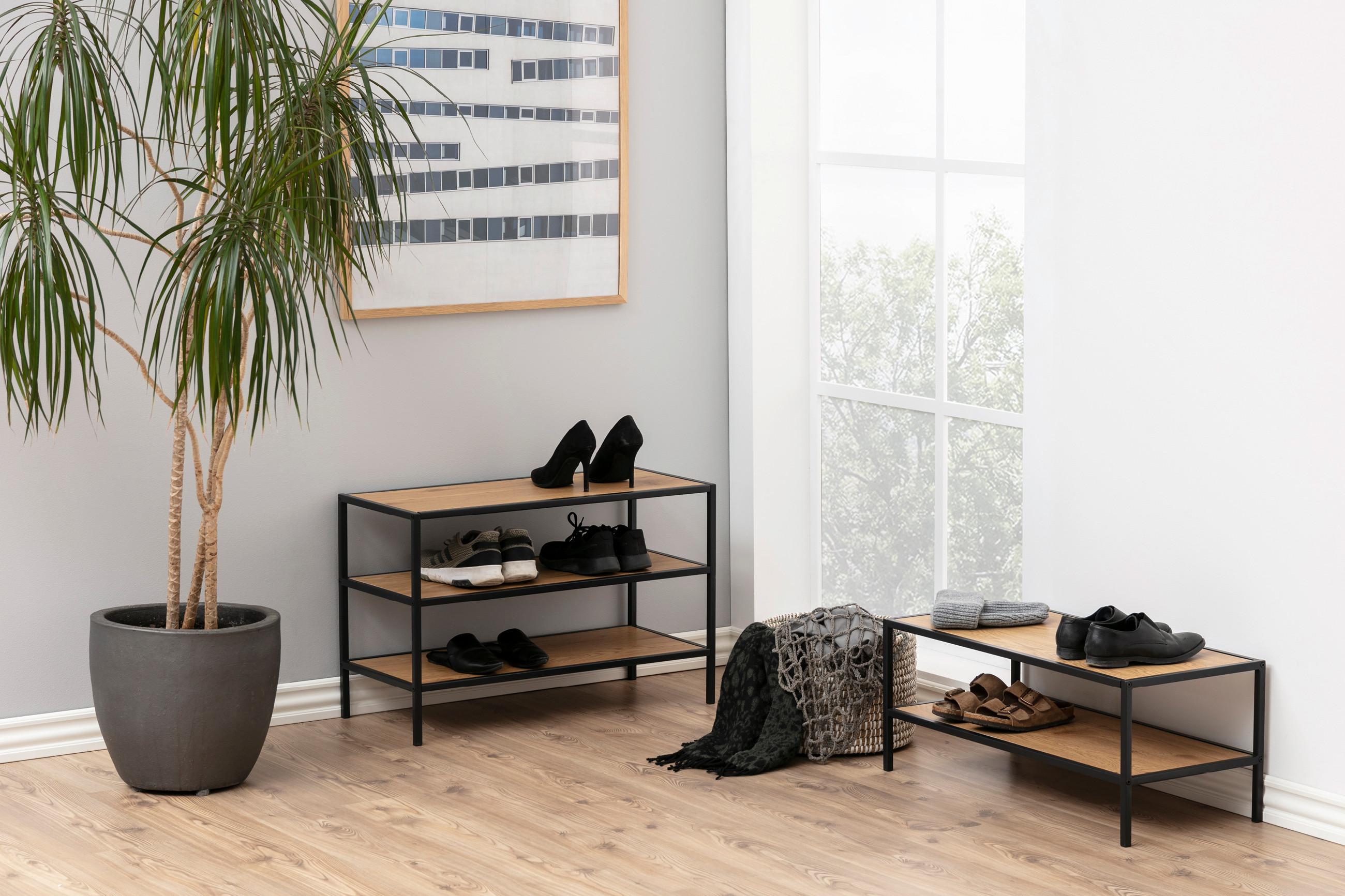 Offenes Schuhregal in Schwarz und Eichefarbe