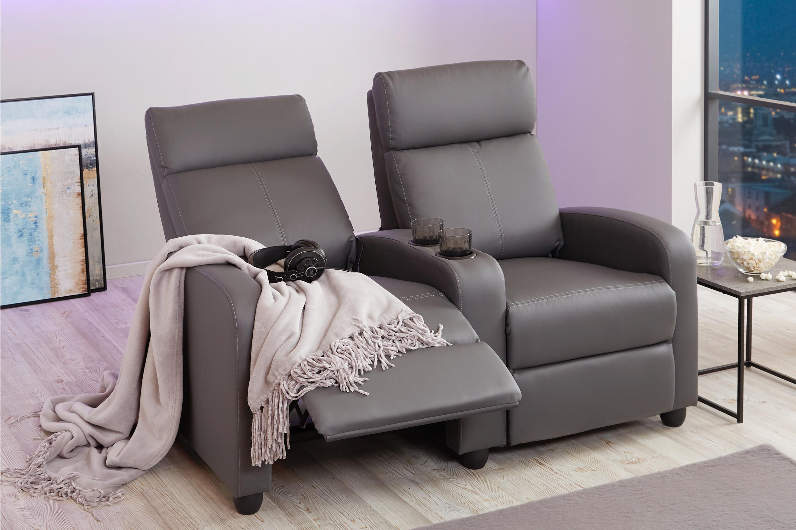 Lederlook-Heimkino-Sofa mit Relaxfunktion