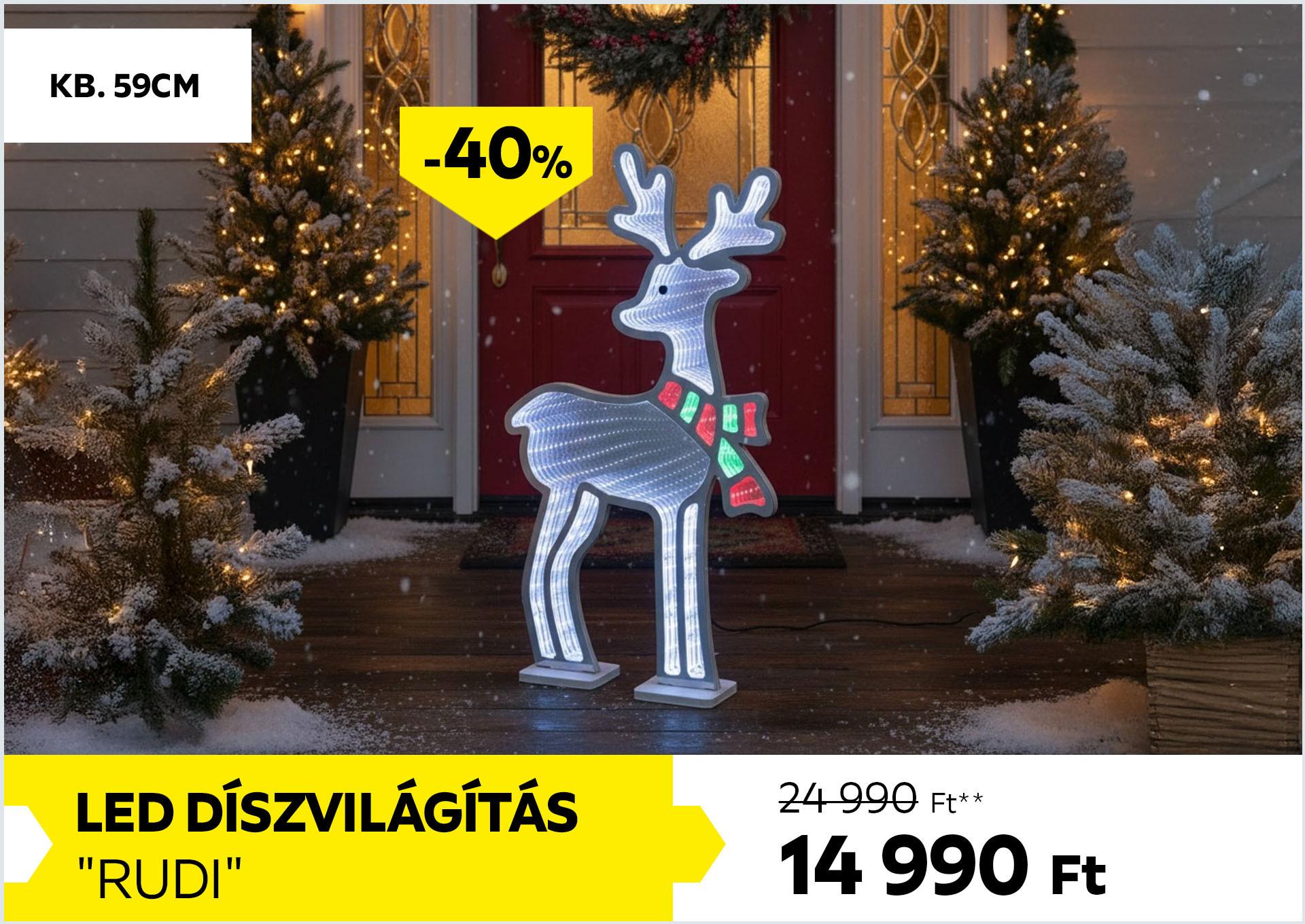 LED díszvilágítás kb. 59cm RUDI 24990Forint helyett 14990Forint kedvezmény mértéke 40%