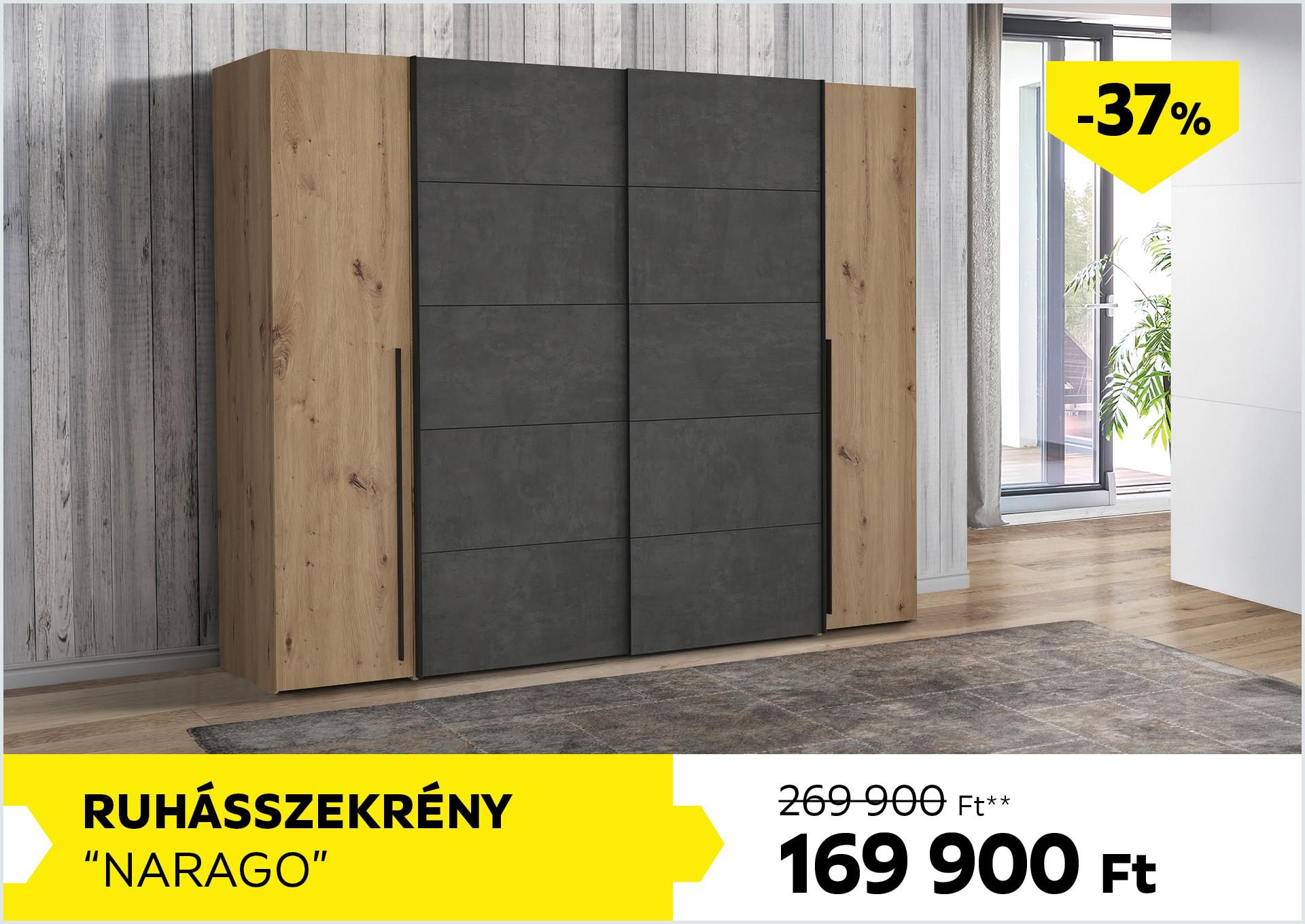 Ruhásszekrény Narago 269900Forint helyett 169900Forint kedvezmény mértéke 37%