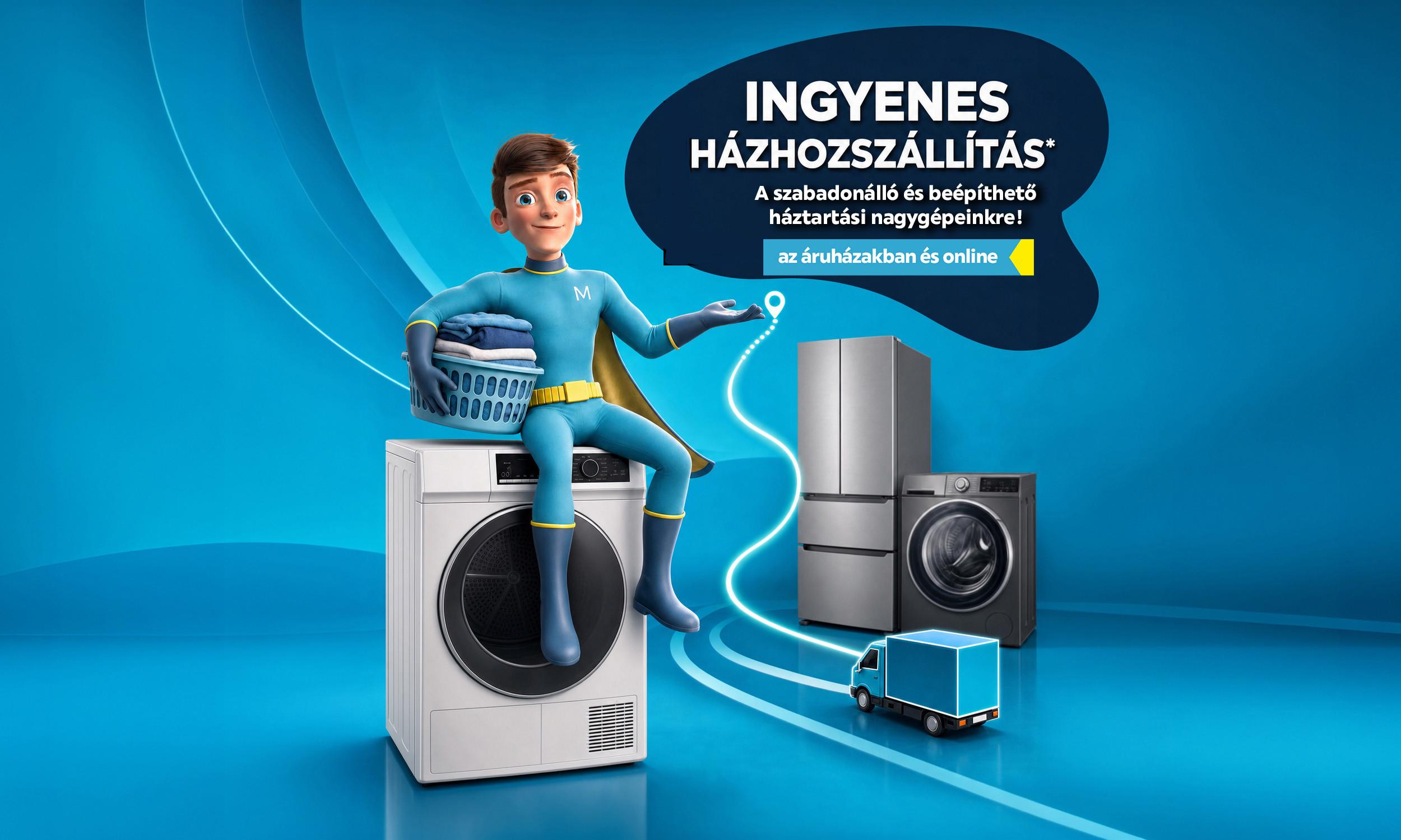 INGYENES HÁZHOZSZÁLLÍTÁS* a szabadonálló és beépíthető háztartási nagygépekre! Érvényes 2026.07.20-tól 2026.08.31-ig az áruházakban és online