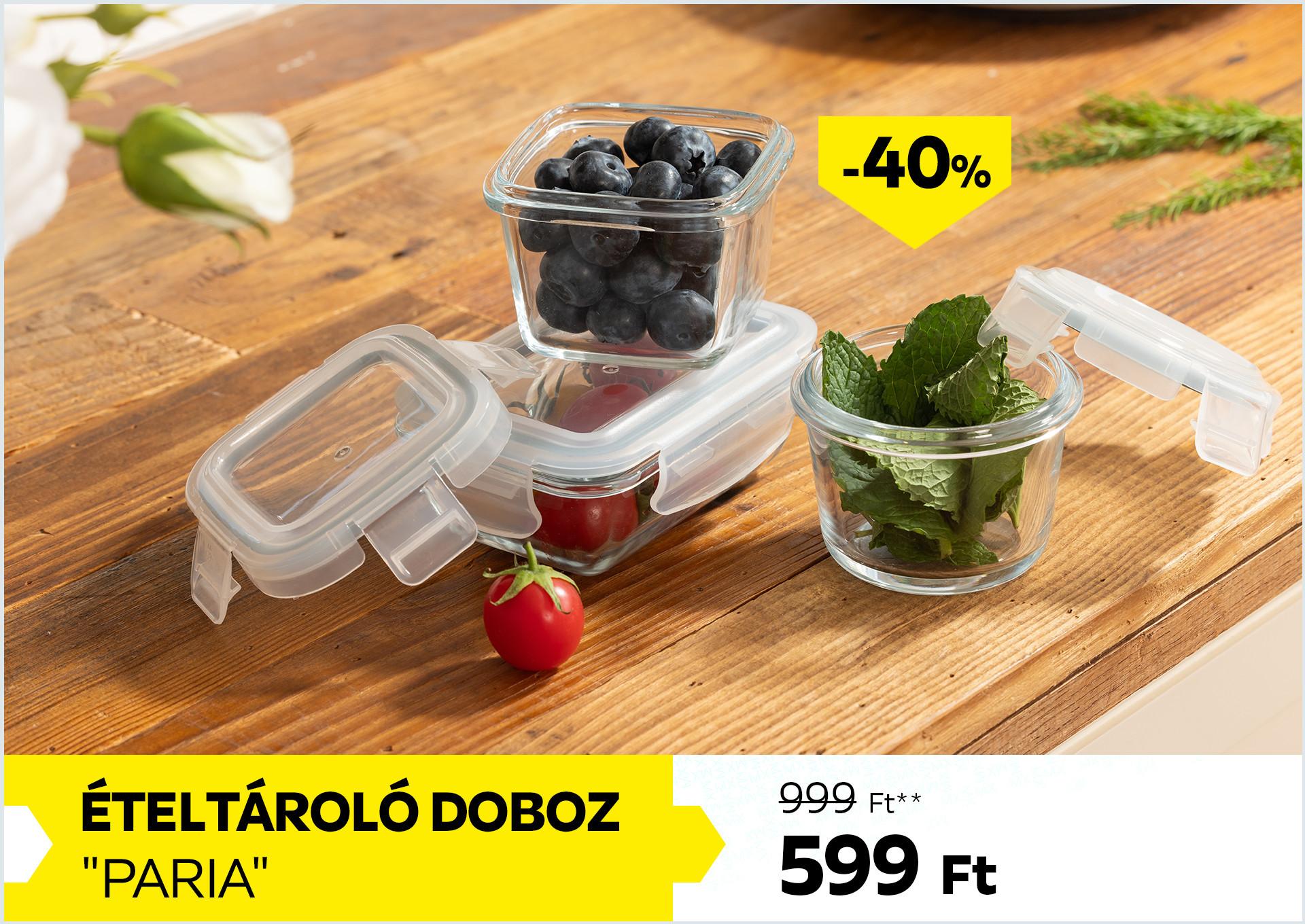 Ételtároló doboz PARIA 999Forint helyett 599Forint kedvezmény mértéke 40%