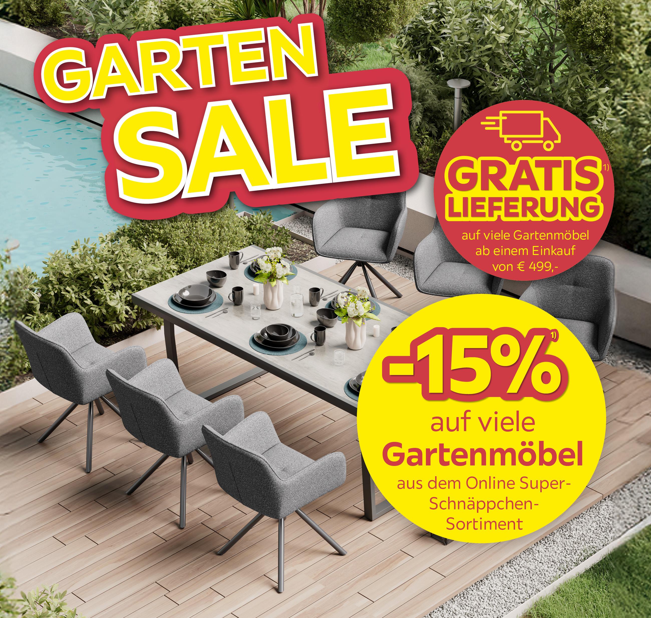 Garten Sale, -15% auf viele Gartenmöbel aus dem Online-Super-Schnäppchen-Sortiment, Gratis Lieferung auf viele Gartenmöbel ab einem Einkaufswert von 499€