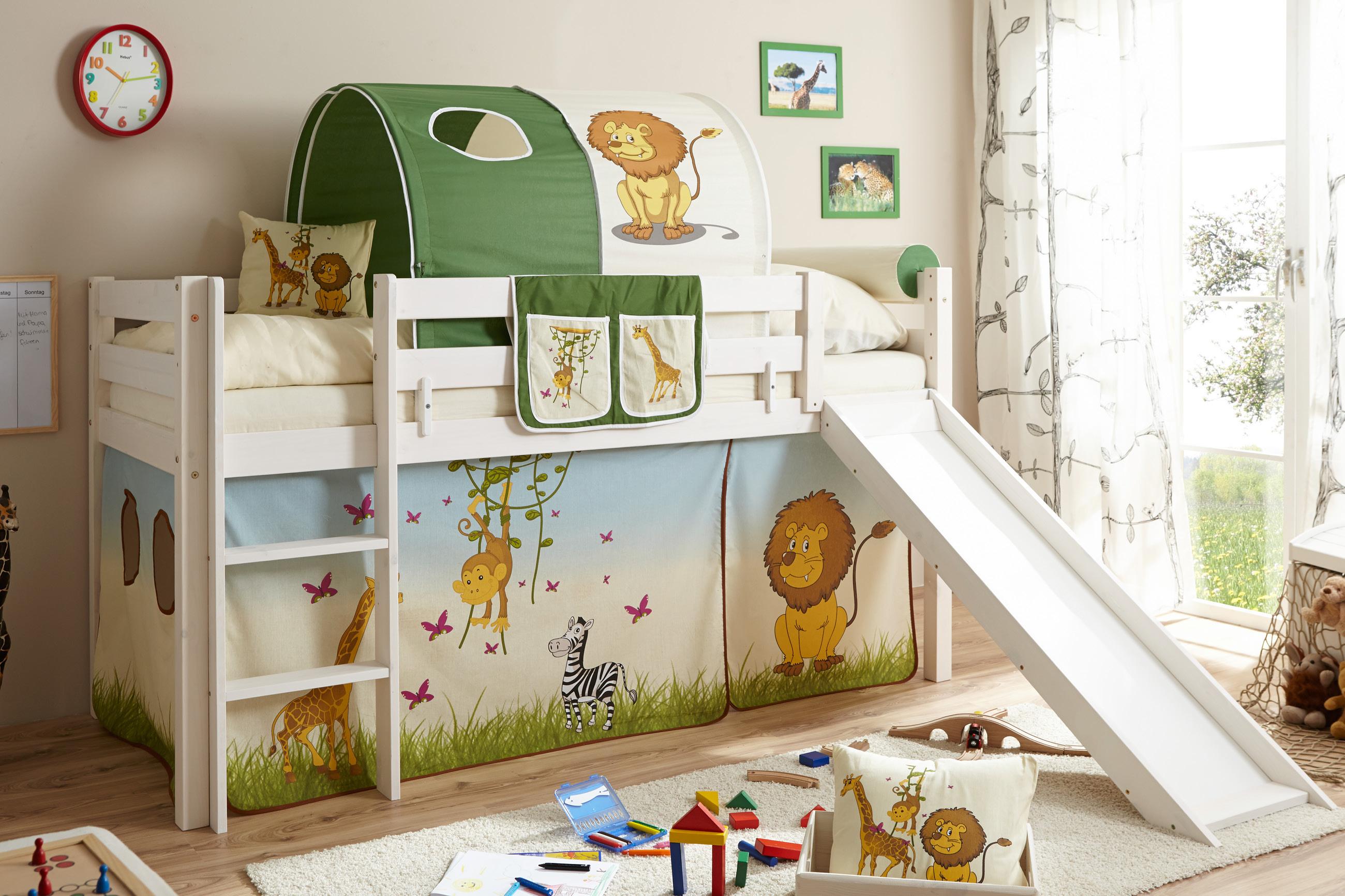 Spielbett aus Kiefer mit Rutsche