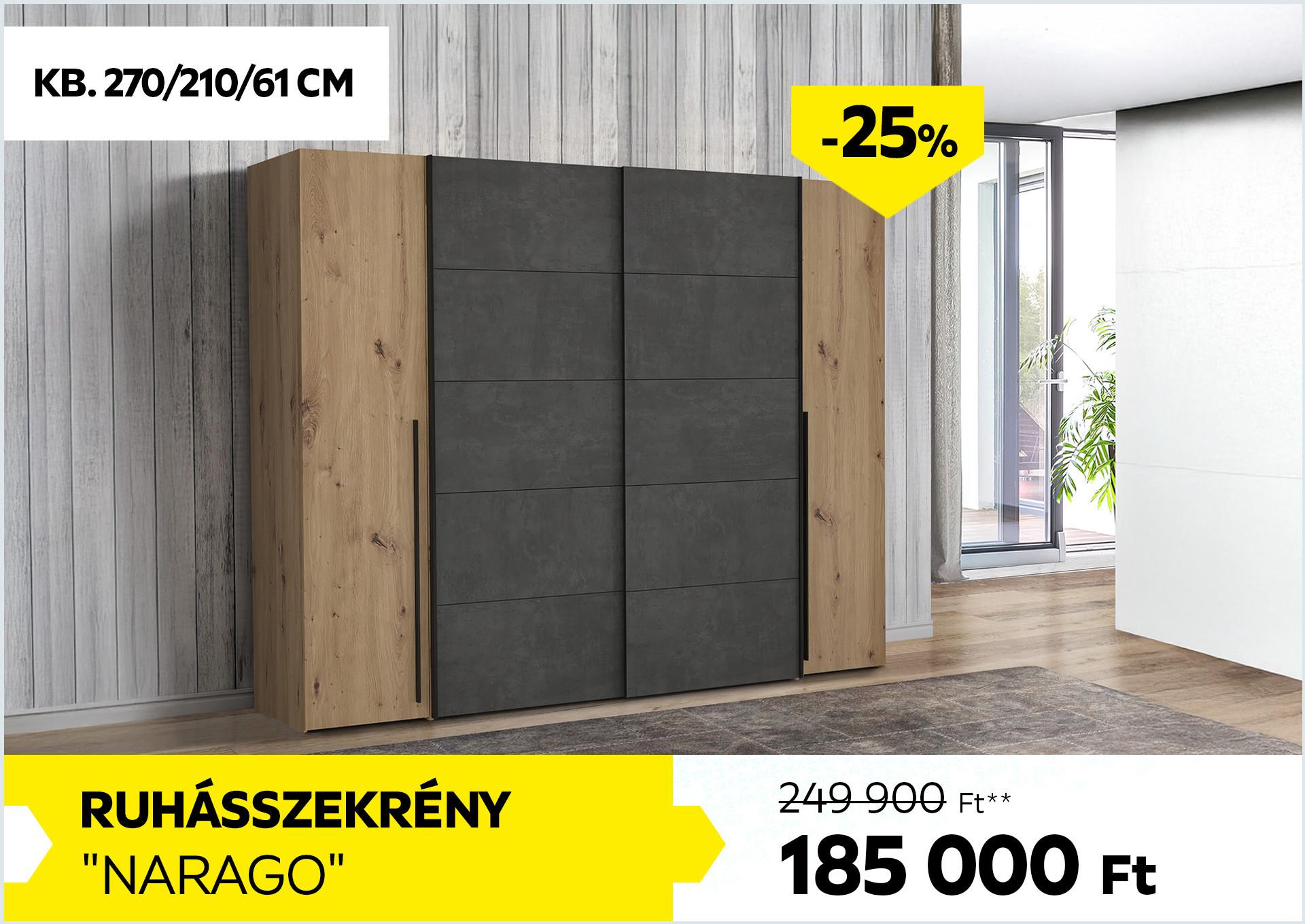 Ruhásszekrény Narago 249900Forint helyett 185000Forint kedvezmény mértéke 25%