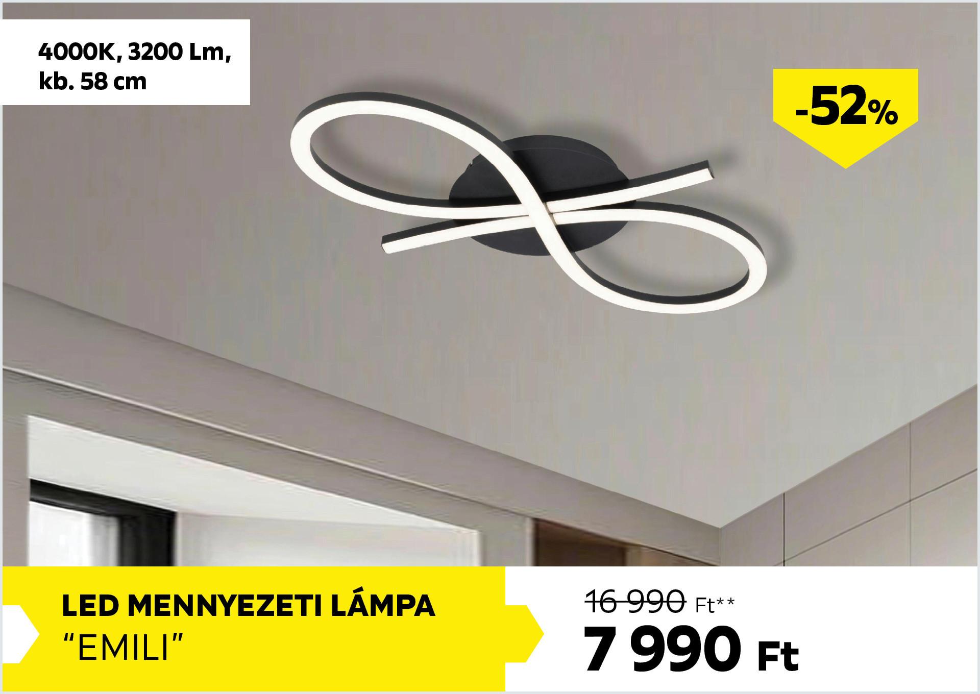 LED mennyezeti lámpa 4000K, 3200Lm, kb. 58cm EMILI 16990Forint helyett 7990Forint kedvezmény mértéke 52%