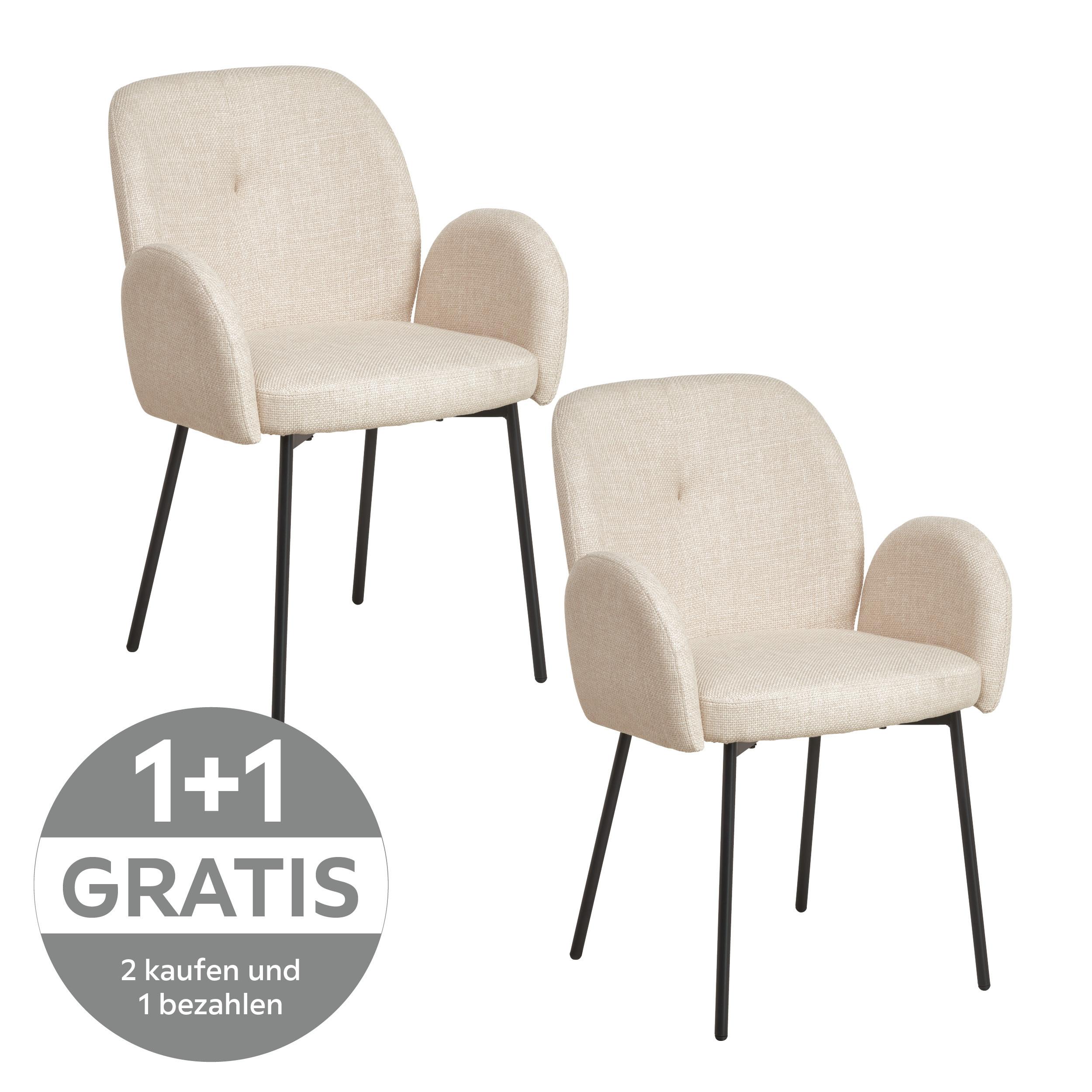 Armlehnstuhl Pauline Leinenoptik Beige, B: 62 cm - Beige/Schwarz, KONVENTIONELL, Holz/Textil (62/85/64cm) - MID.YOU