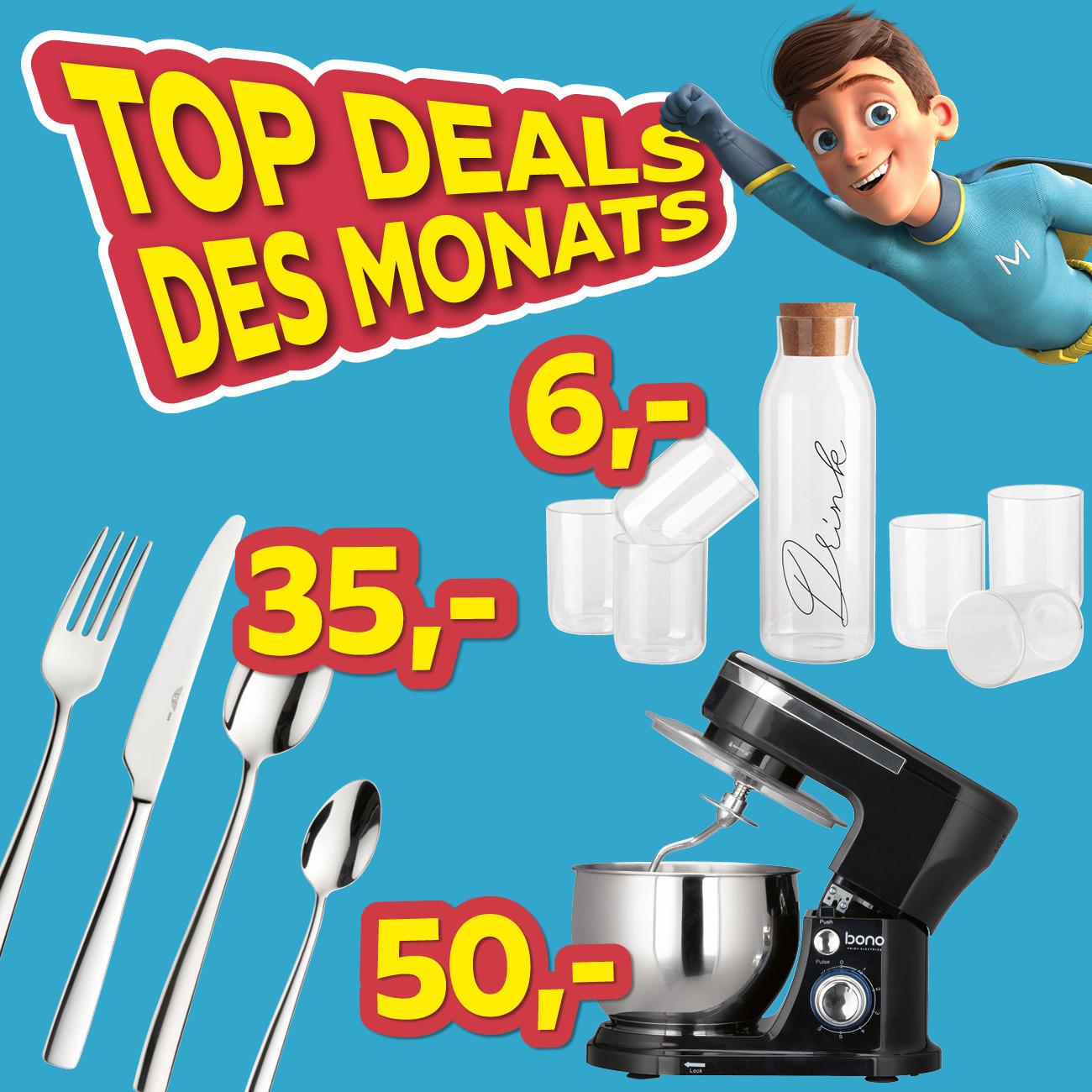 Top Deals des Monats, Besteckset 35€, Küchenmaschine 50€, Gläserset 6€