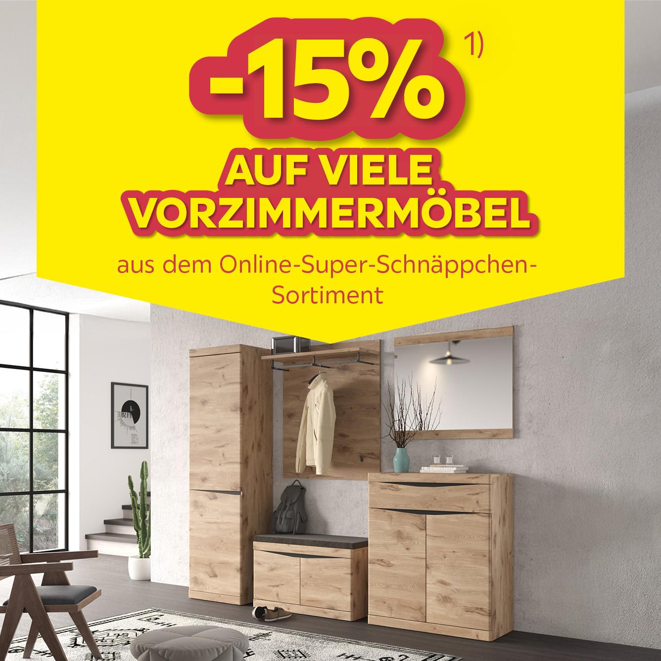 -15% auf viele Vorzimmermöbel aus dem Online-Super-Schnäppchen-Sortiment