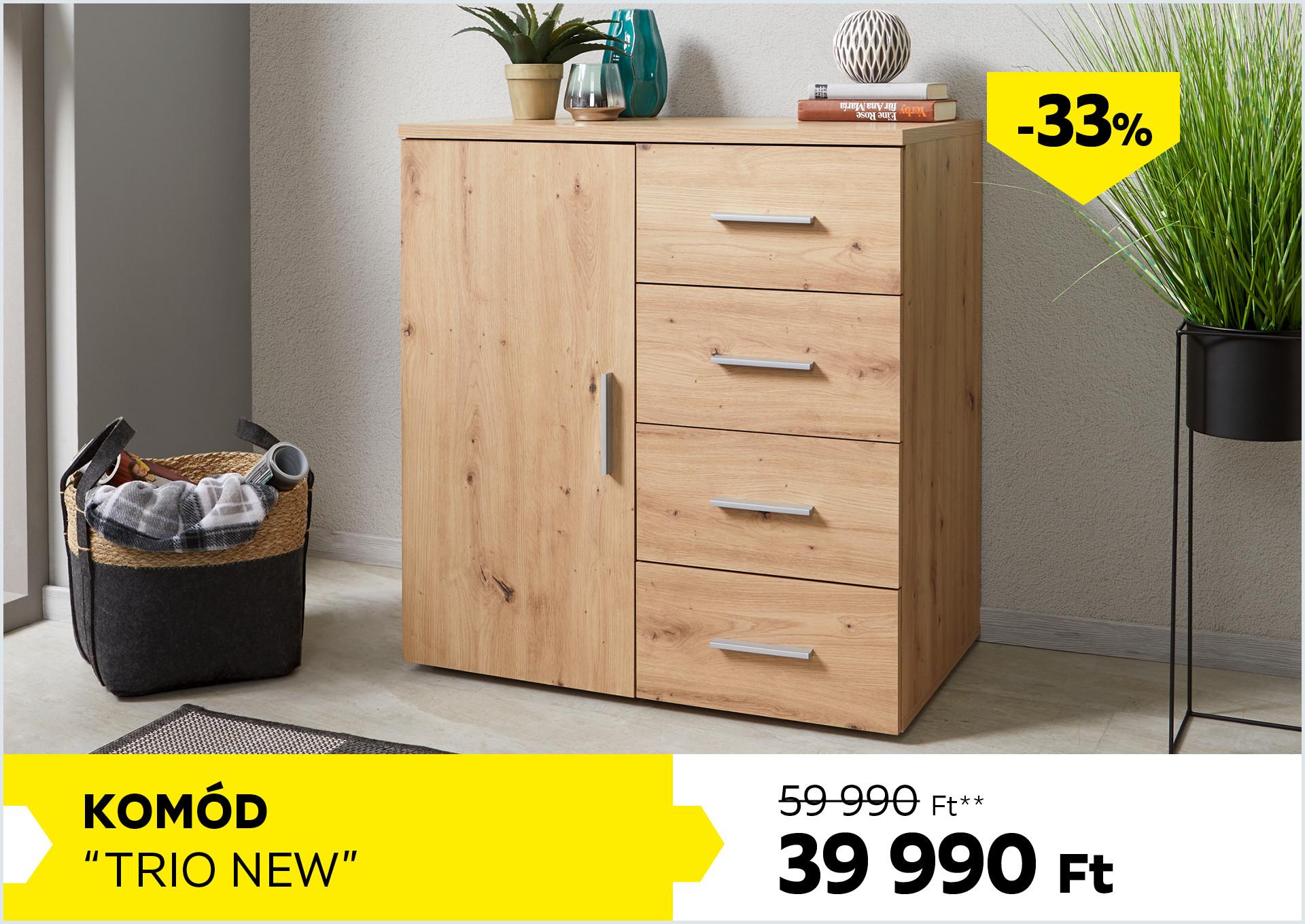 Komód Trio New 59990Forint helyett 39990Forint kedvezmény mértéke 33%
