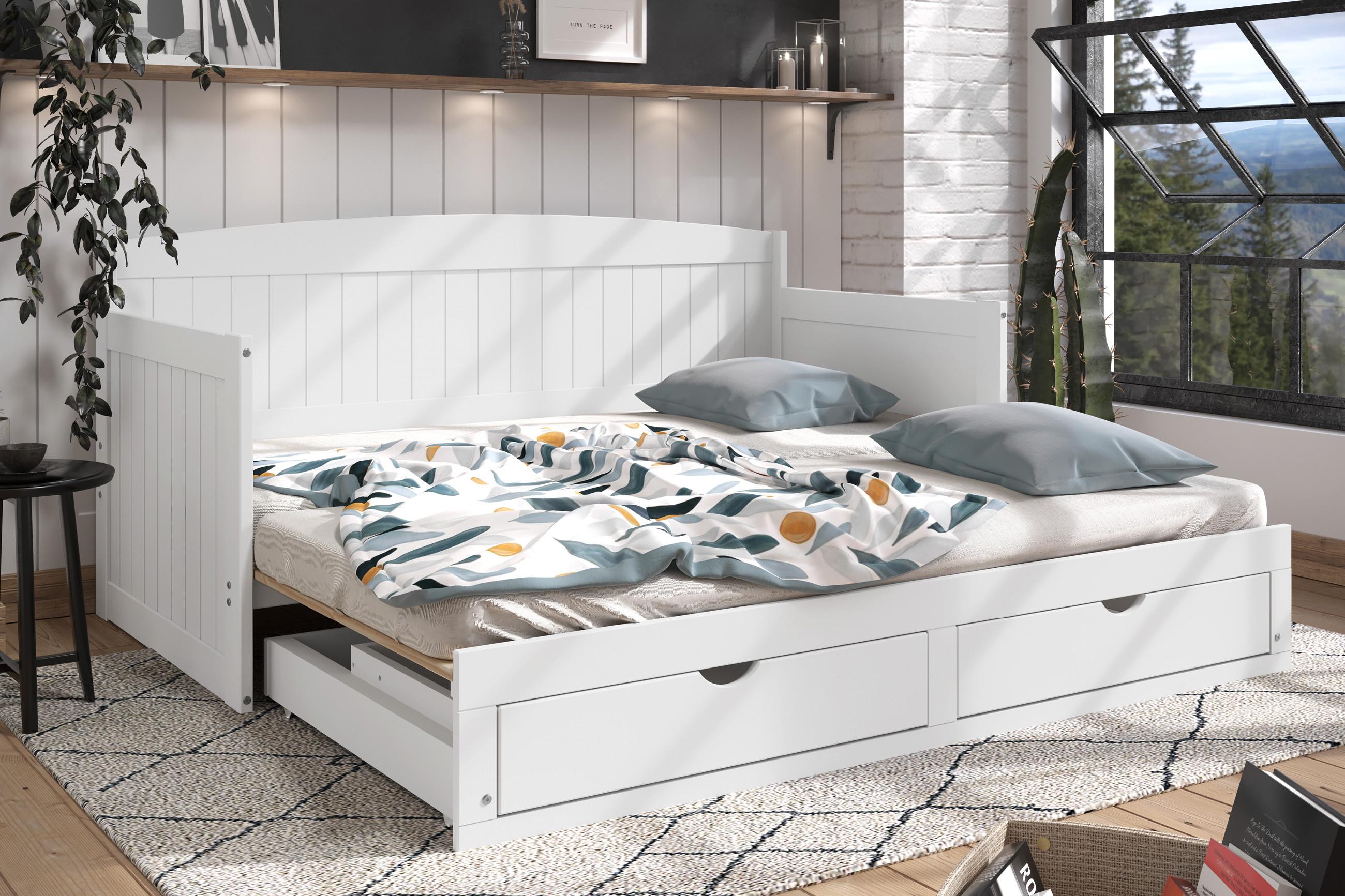 Weißes Ausziehbett mit Lattenrost
