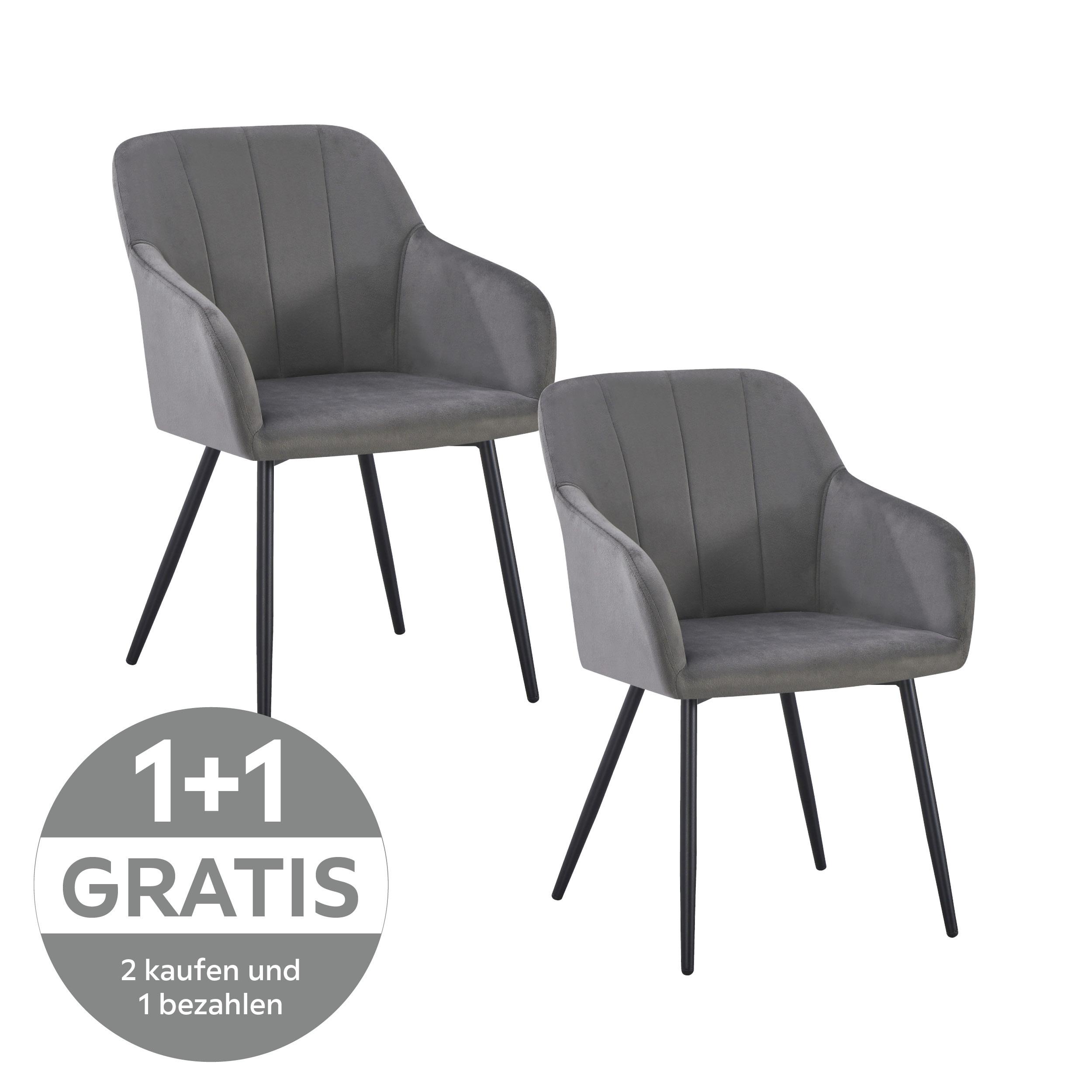 Armlehnstuhl Jenke Samt anthrazit gepolstert - Anthrazit/Schwarz, KONVENTIONELL, Textil/Metall (56/82/62cm) - Nedis SmartLife