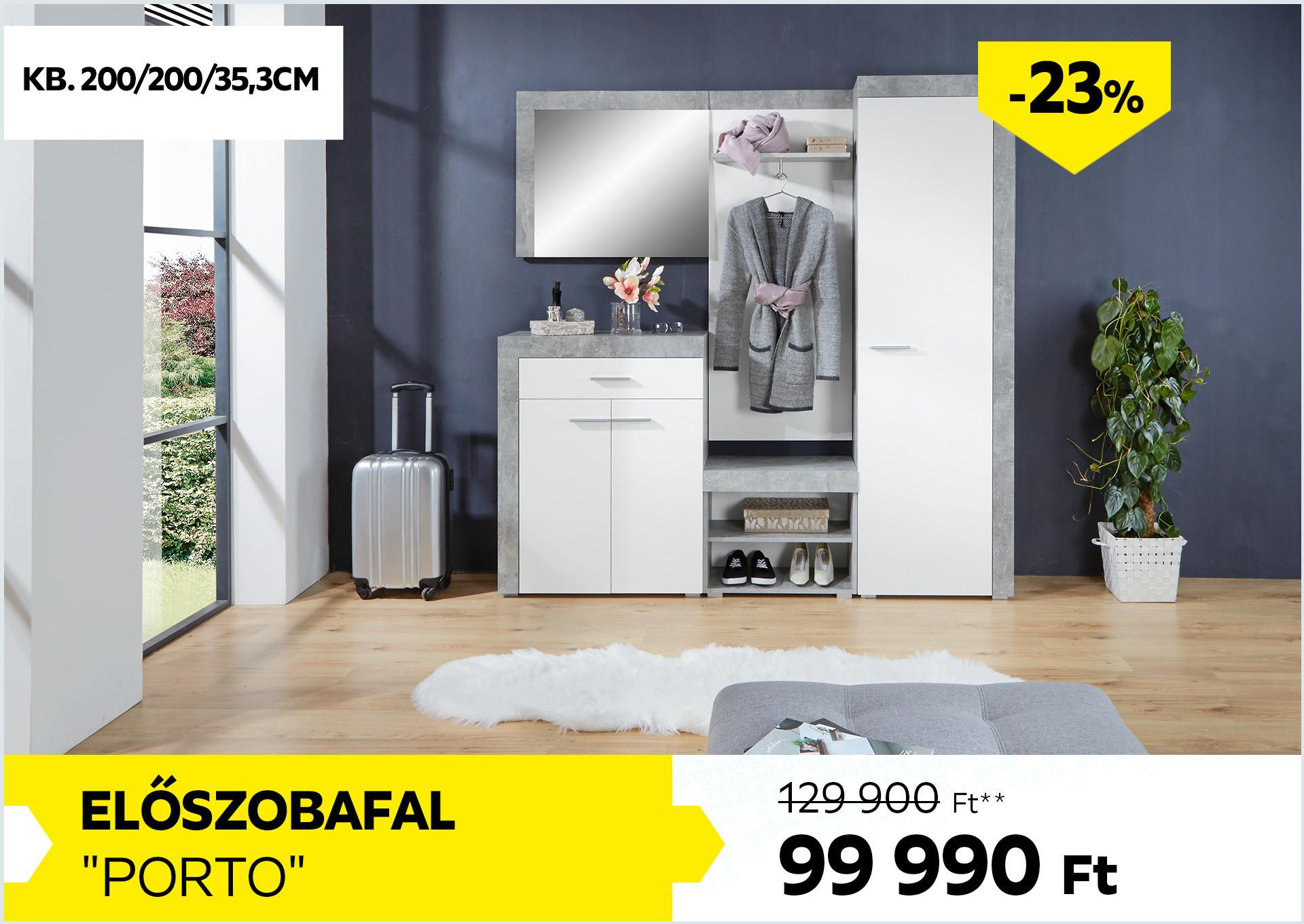 Előszobafal Porto 129900Forint helyett 99990Forint kedvezmény mértéke 23%