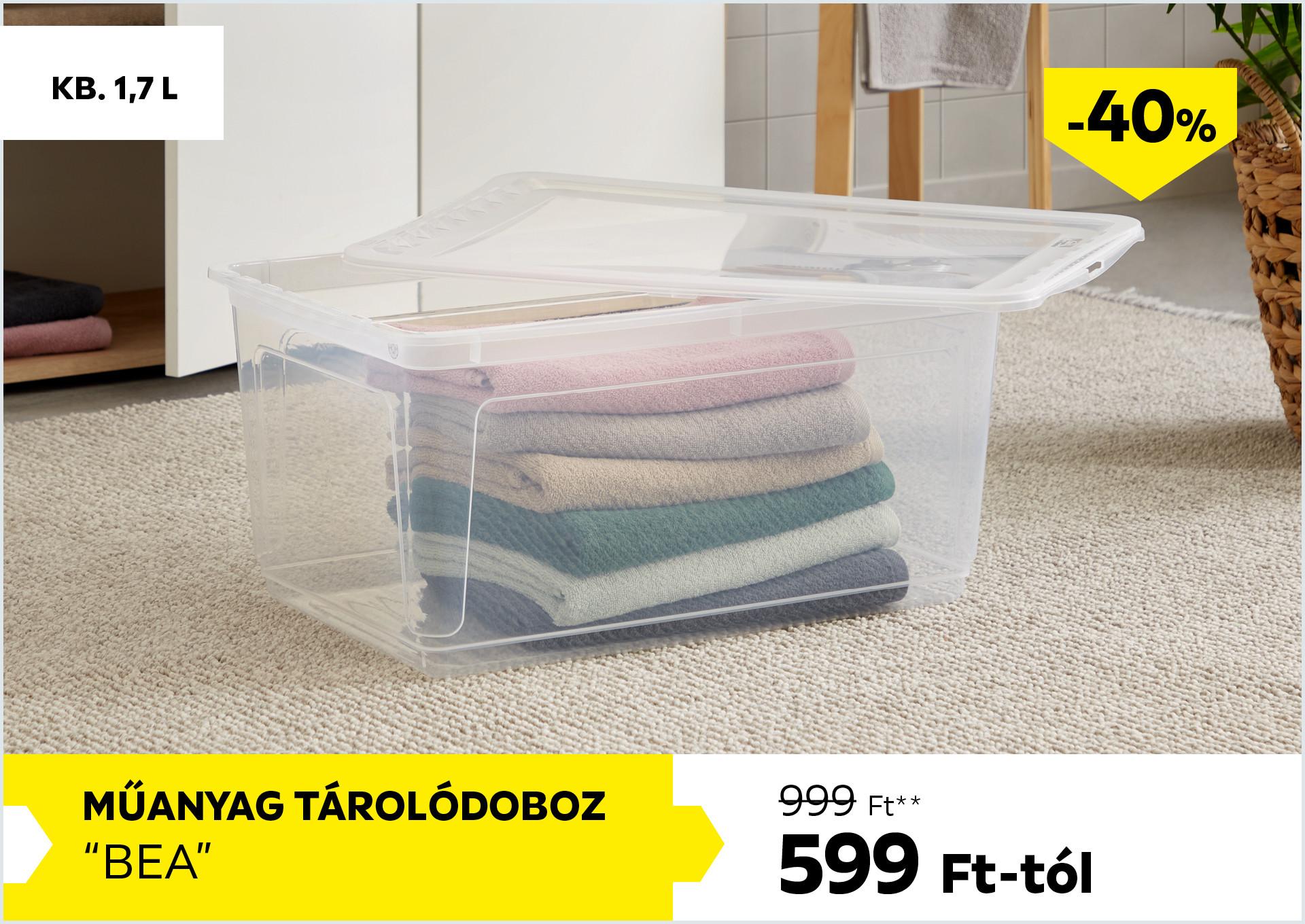 Műanyag tárolódoboz kb. 1,7l BEA 999Forint helyett 599Forint kedvezmény mértéke 40%