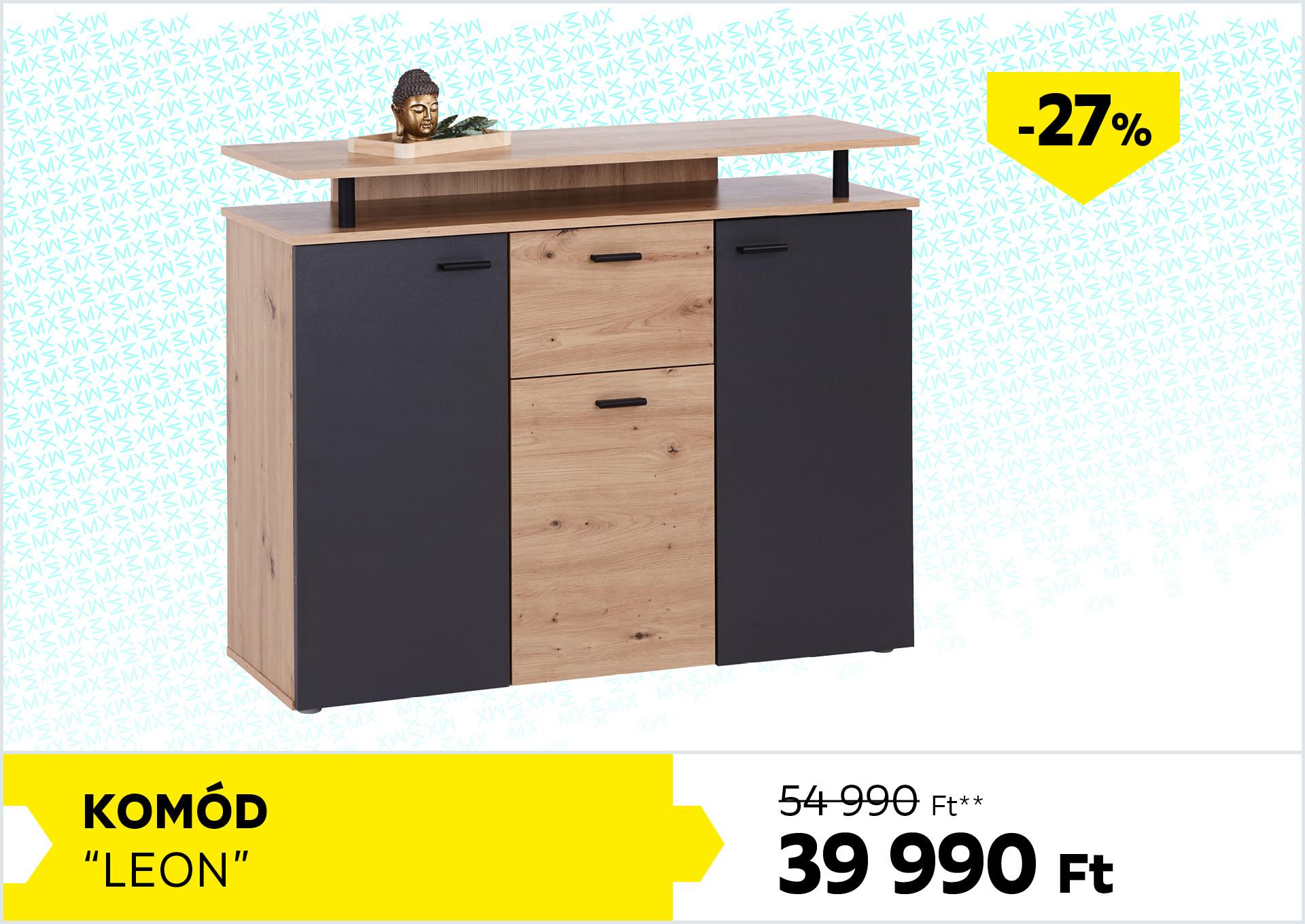 Komód Leon 54990Forint helyett 39990Forint kedvezmény mértéke 27%