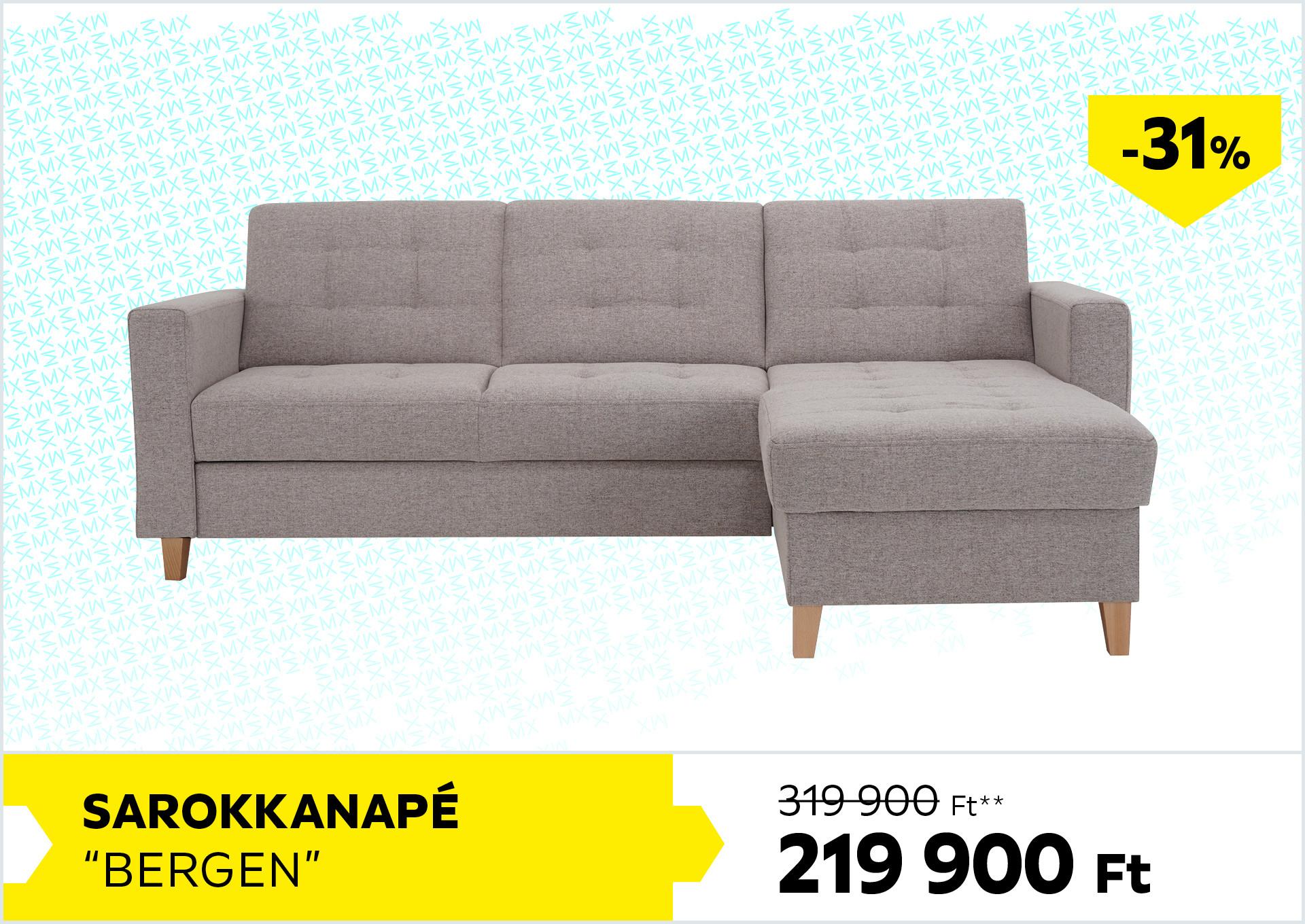 Sarokkanapé Bergen 319900Forint helyett 219900Forint kedvezmény mértéke 31%