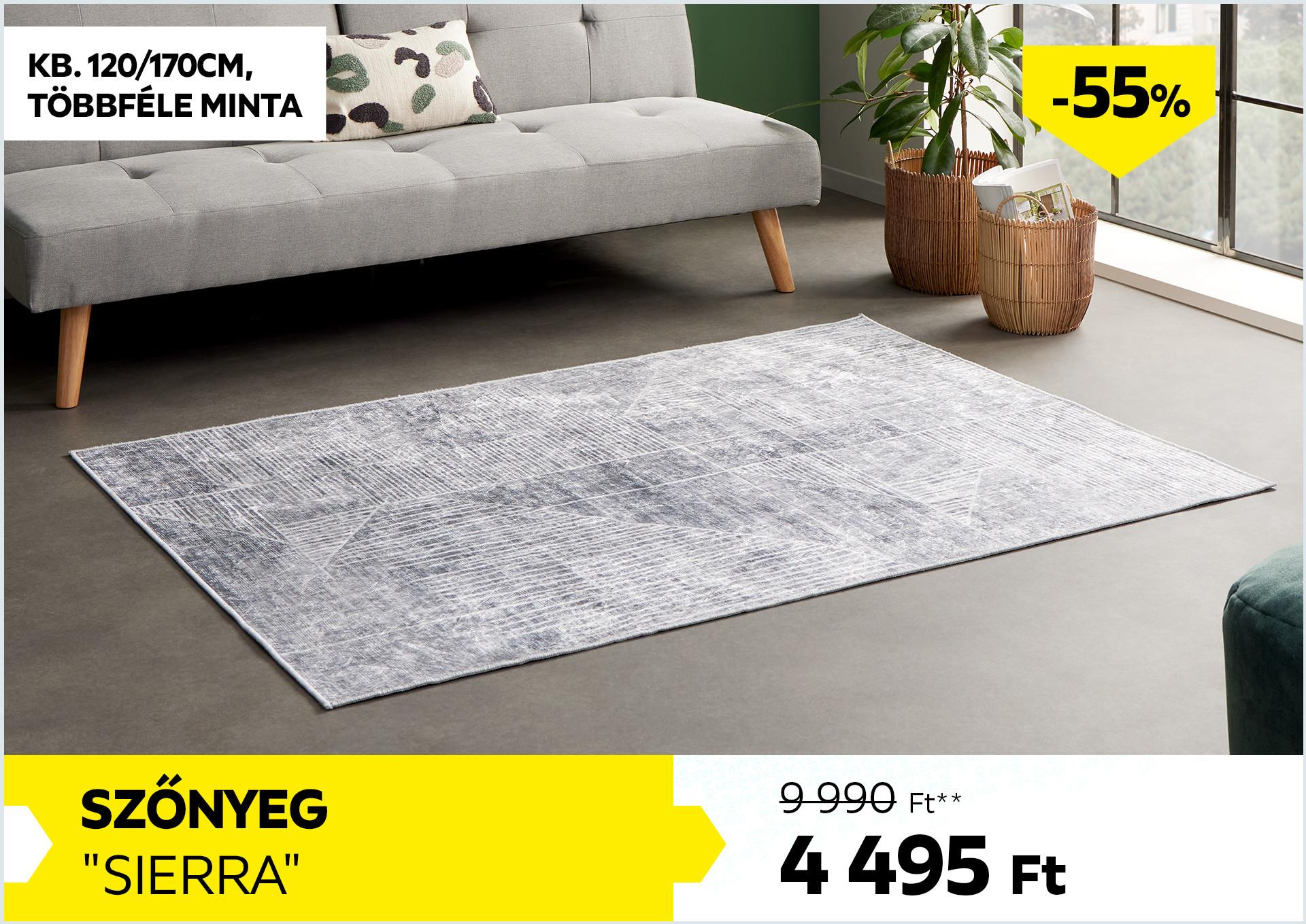 Szőnyeg kb. 120/170cm, többféle minta SIERRA 9990Forint helyett 4495Forint kedvezmény mértéke 55%