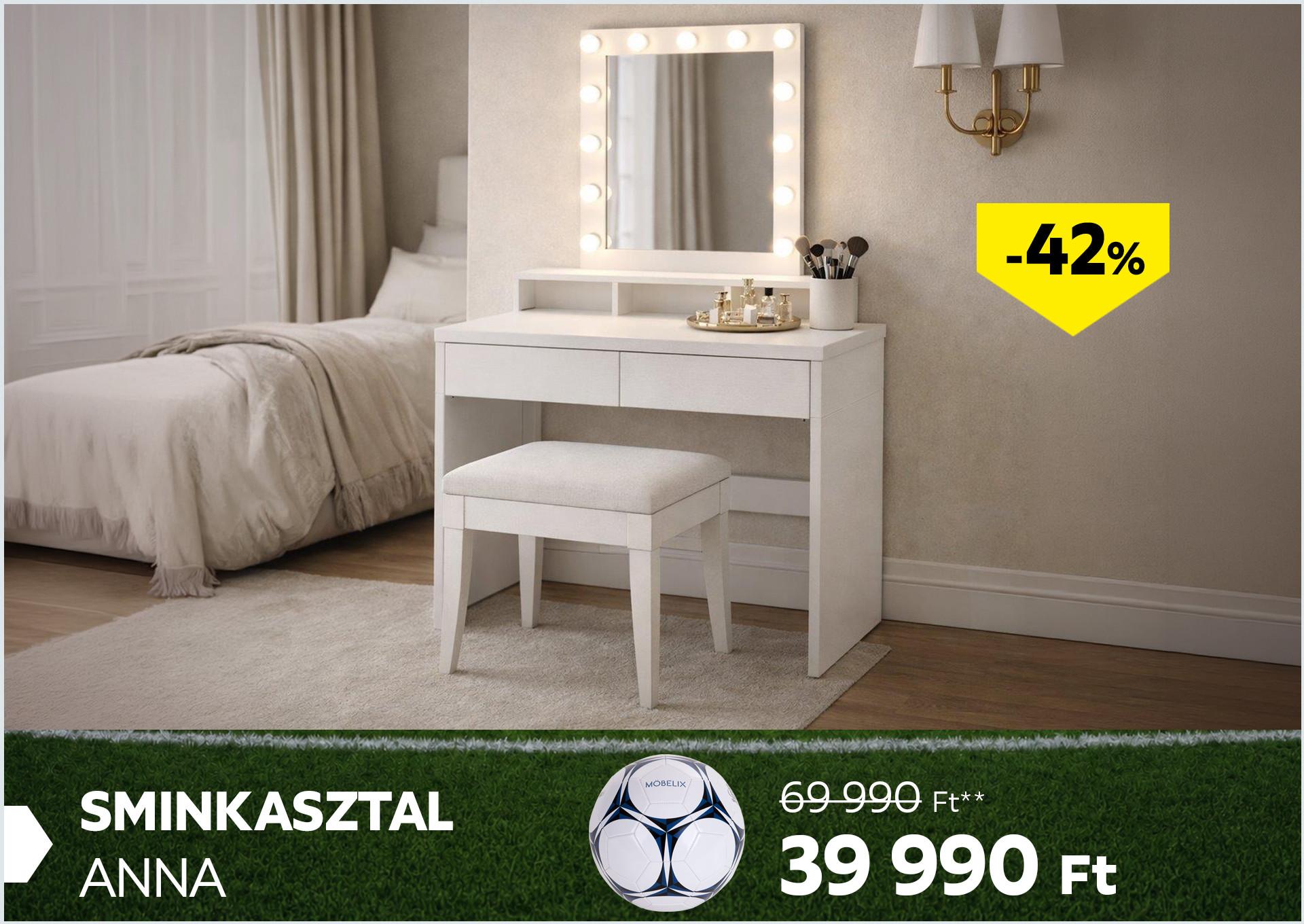 Sminkasztal ANNA 69990 Forint helyett 39990 Forint, kedvezmény mértéke: 42%