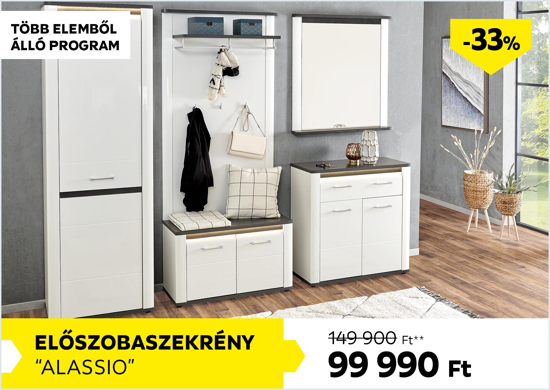 Előszobaszekrény Alassio 149900Forint helyett 99990Forint kedvezmény mértéke 33%