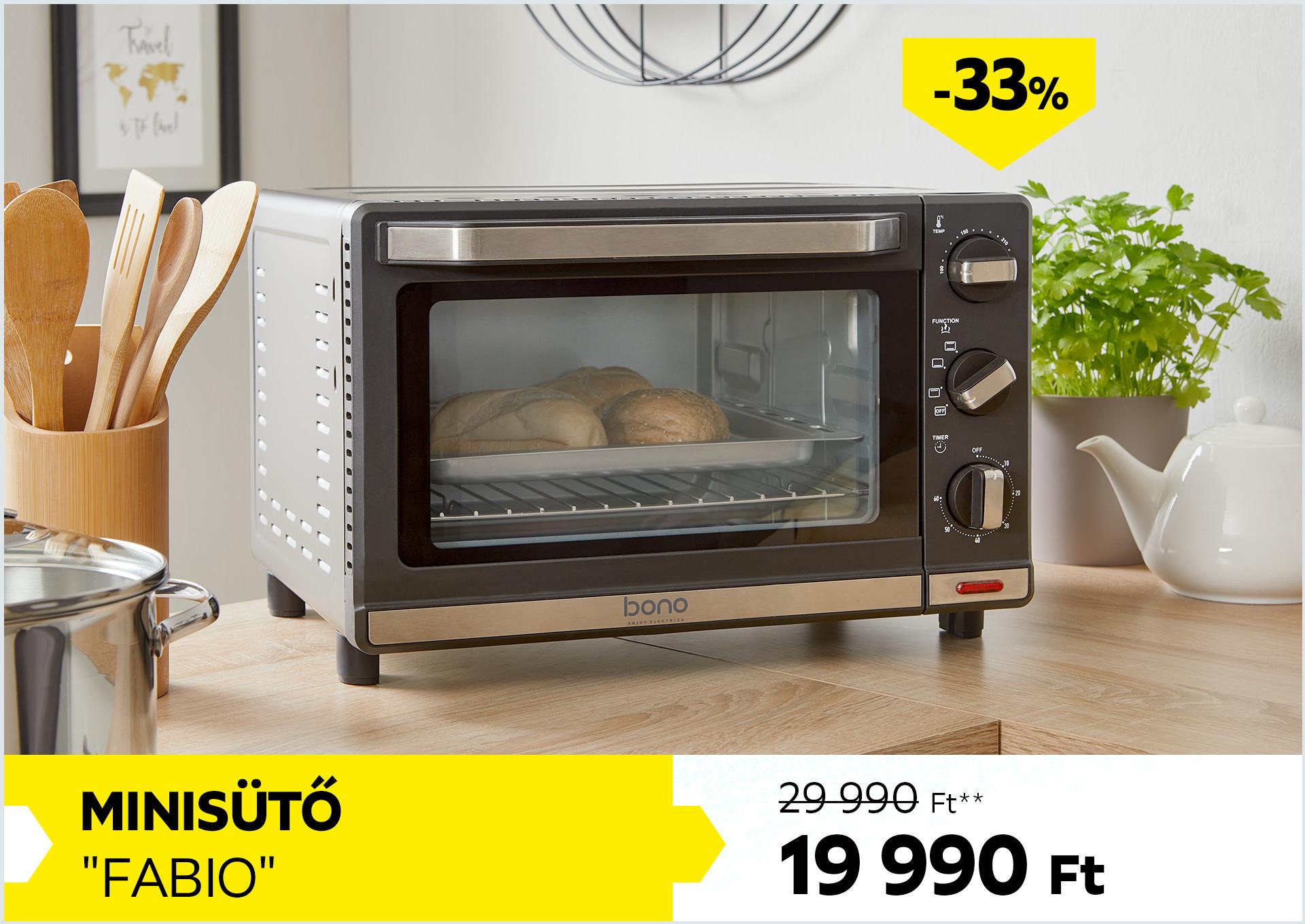 Minisütő FABIO 29990Forint helyett 19990Forint kedvezmény mértéke 33%