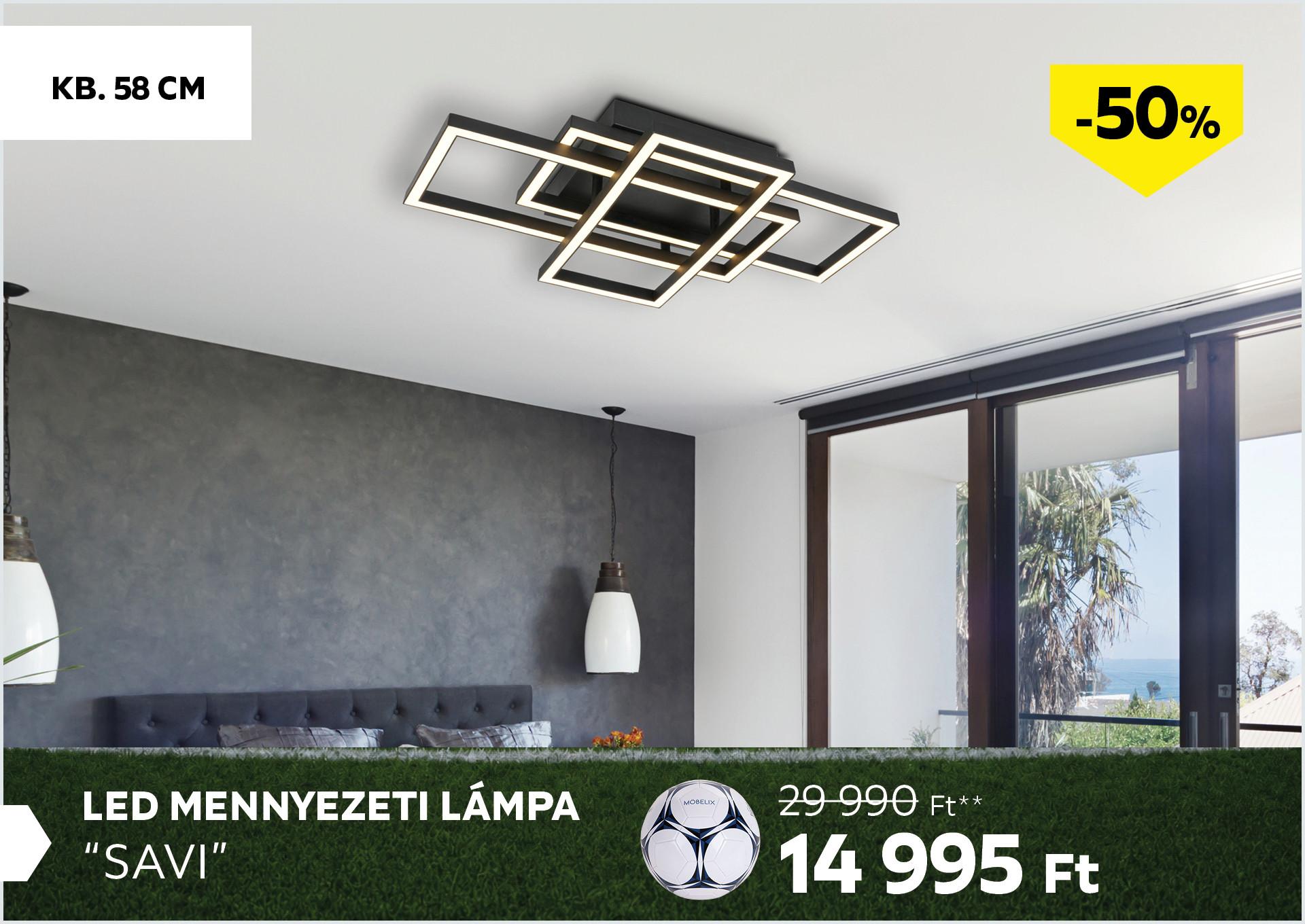 LED mennyezeti lámpa kb. 58cm SAVI kb. 58cm 29990Forint helyett 14995Forint kedvezmény mértéke 50%