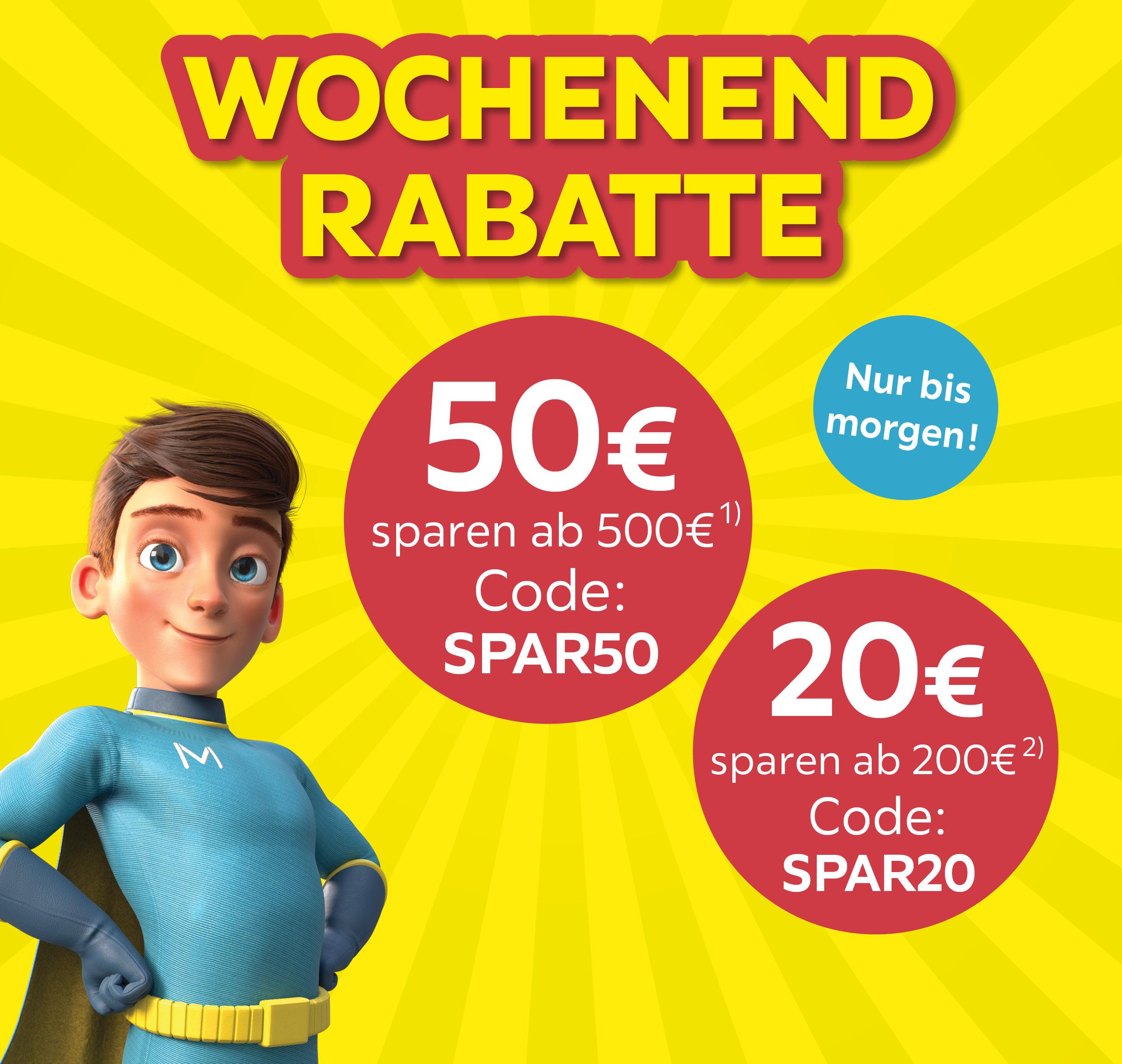 Nur bis morgen! 20€ ab 200€ und 50€ ab 500€ sparen