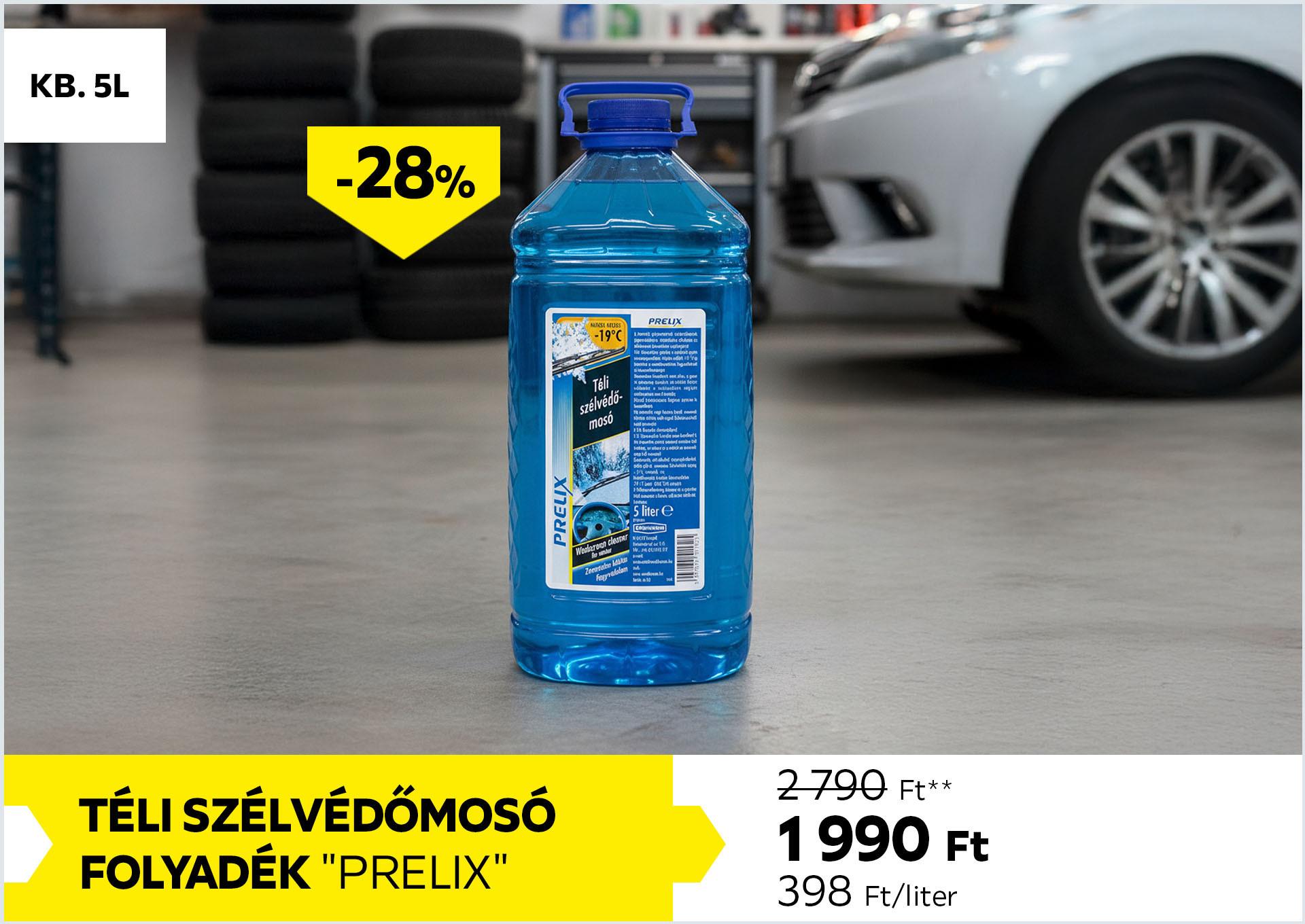 Téli szélvédőmosó folyadék kb. 5l PRELIX 2790Forint helyett 1990Forint kedvezmény mértéke 28%
