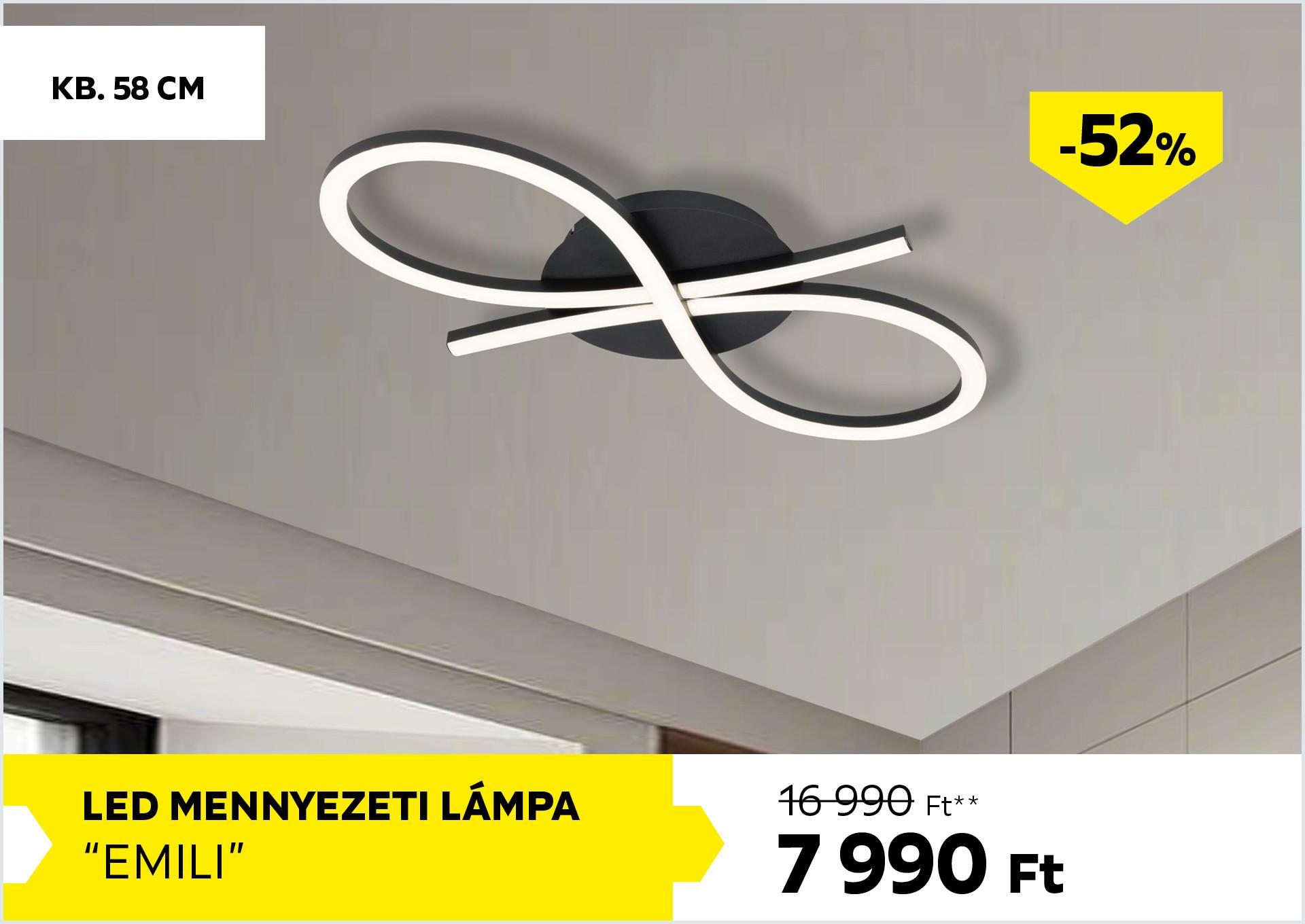 LED mennyezeti lámpa kb. 58cm EMILI 16990Forint helyett 7990Forint kedvezmény mértéke 52%