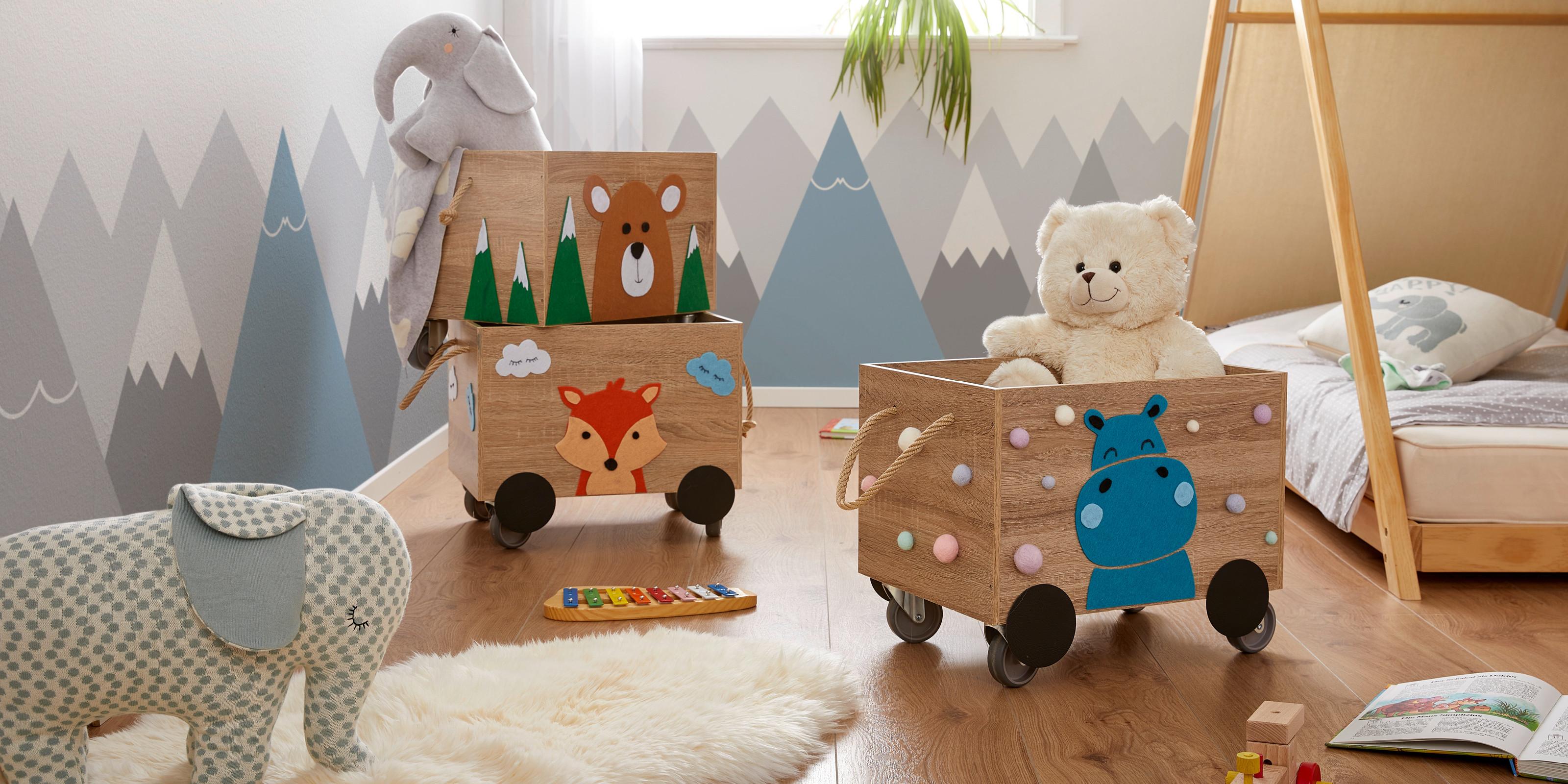 DIY boxy na dětské hračky s barevnými zvířátky