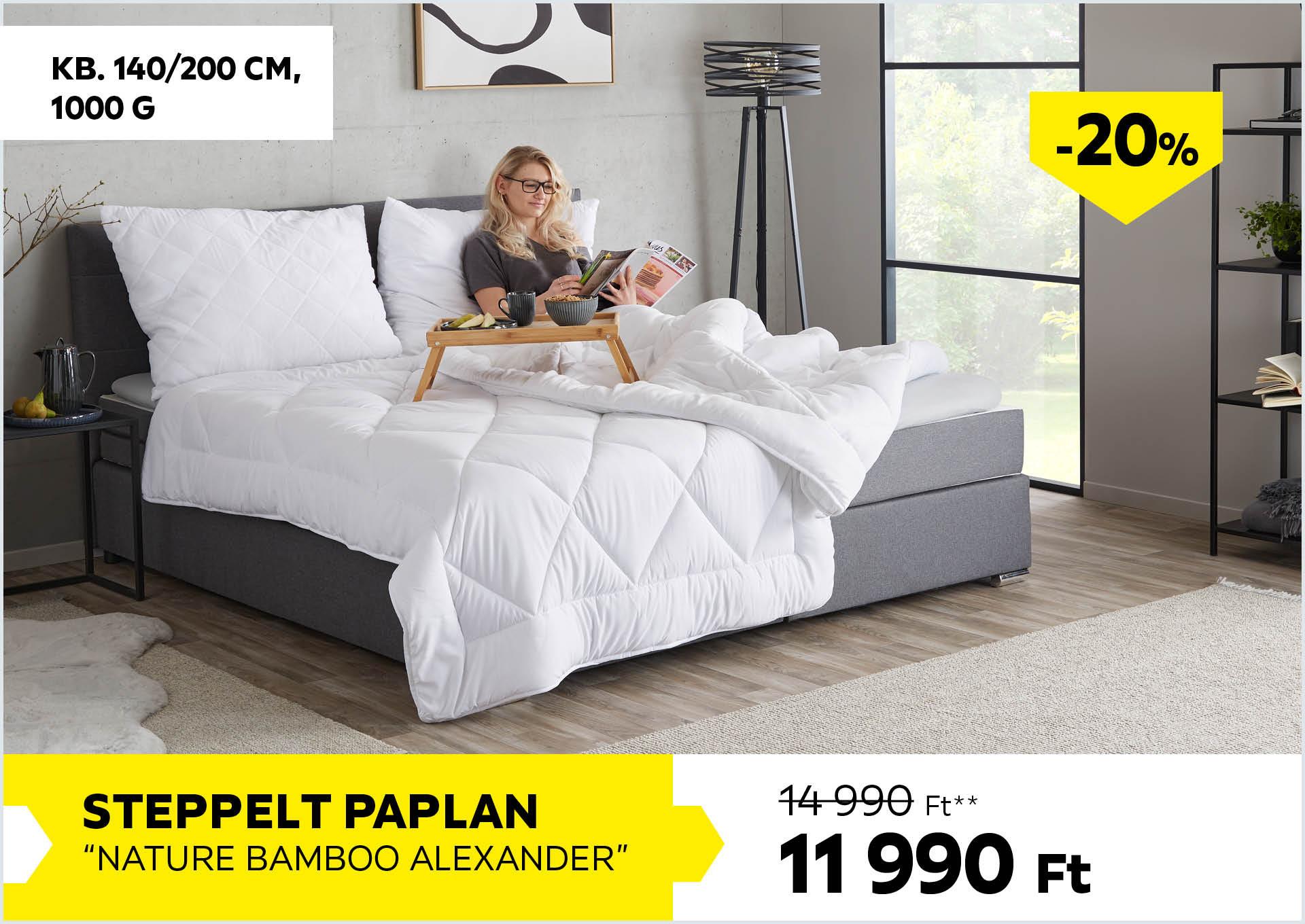 Steppelt paplan,  KB. 140/200 CM, 1000G NATURE BAMBOO ALEXANDER 14990Forint helyett 11990Forint kedvezmény mértéke 20%