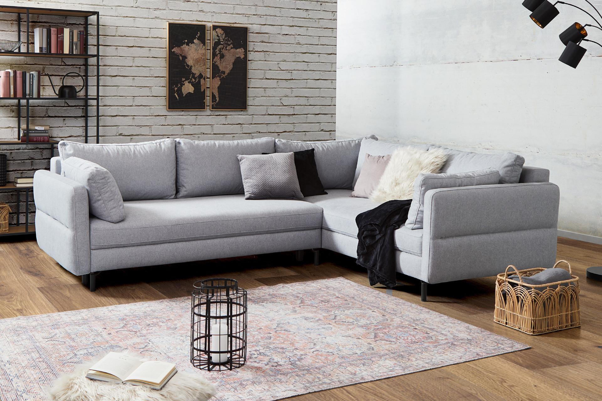 Ecksofa mit Schlaffunktion in Silbergrau