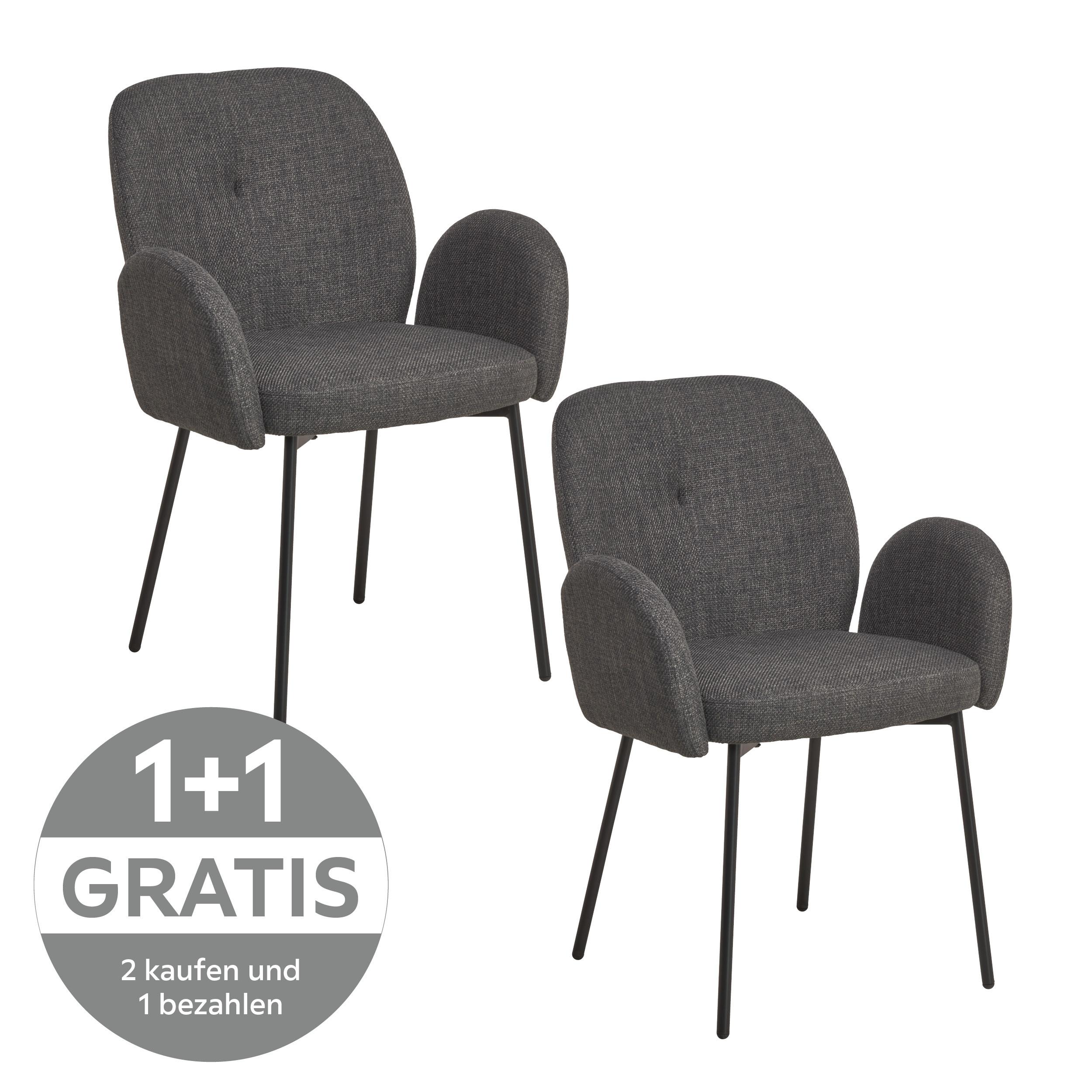 Armlehnstuhl Pauline Leinenoptik Grau, B: 62 cm - Schwarz/Grau, KONVENTIONELL, Holz/Textil (62/85/64cm) - MID.YOU