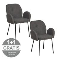 Armlehnstuhl Pauline Leinenoptik Grau, B: 62 cm - Schwarz/Grau, KONVENTIONELL, Holz/Textil (62/85/64cm) - MID.YOU