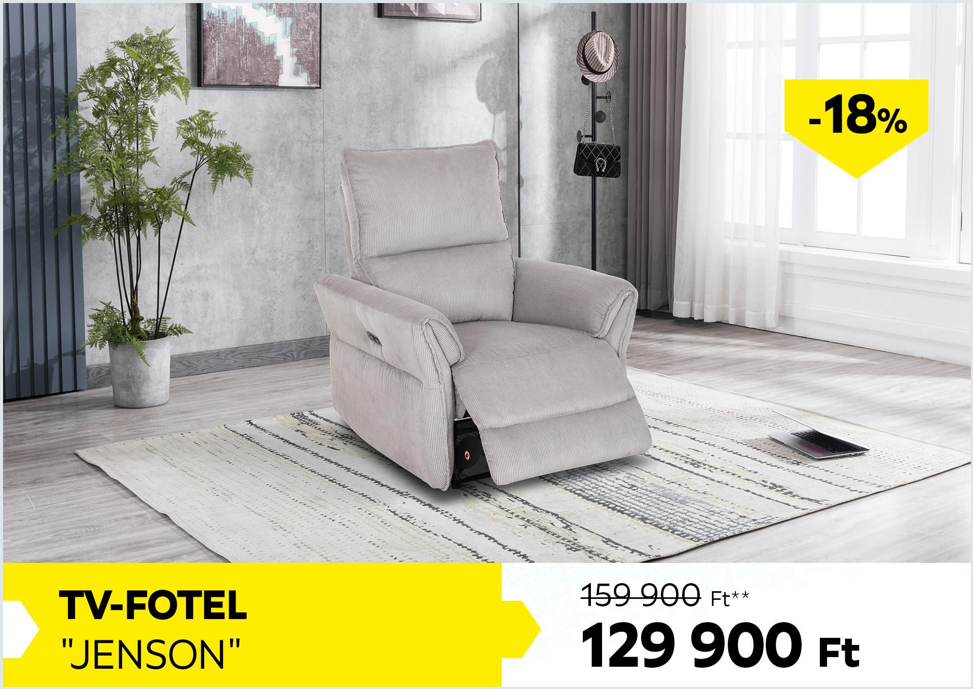 TV-FOTEL JENSON 159900Forint helyett 129900Forint kedvezmény mértéke 18%