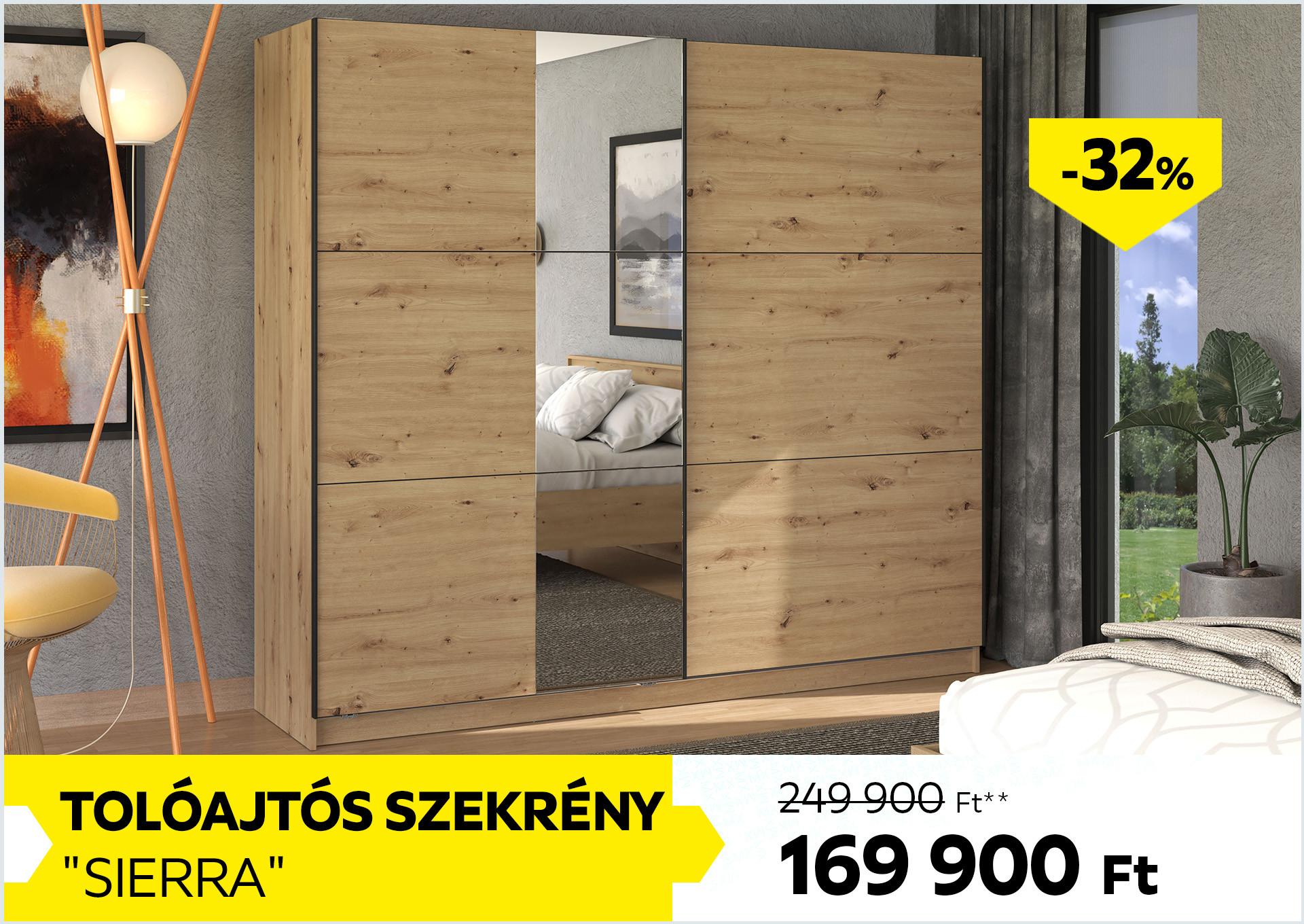 Tolóajtós szekrény Sierra 249900 Forint helyett 169900 Forint kedvezmény mértéke 32%