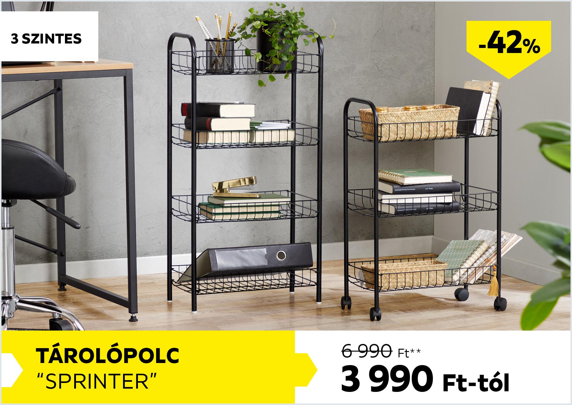 Tárolópolc 3 szintes SPRINTER 6990Forint helyett 3990Forint kedvezmény mértéke 42%