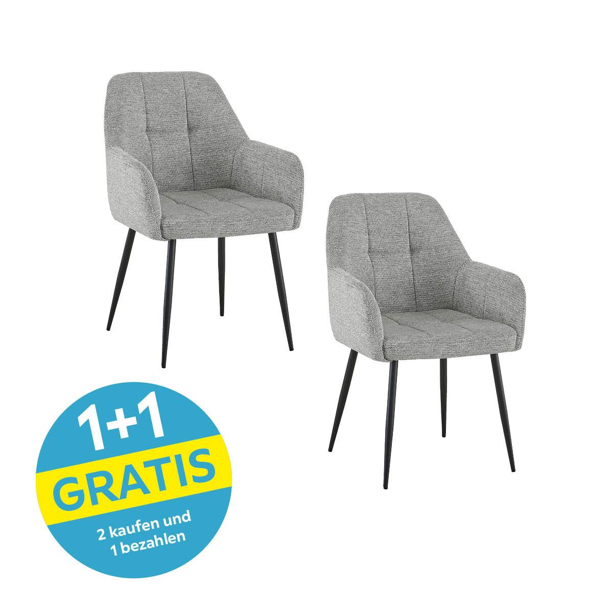 Armlehnstuhl Mira Webstoff Grau, B: 58 cm - Schwarz/Grau, KONVENTIONELL, Textil/Metall (58/88/63cm) - MID.YOU