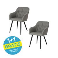 Armlehnstuhl Alessandro Leinenoptik Hellgrau - Schwarz/Grau, MODERN, Holz/Textil (54/86/60cm) - Ondega
