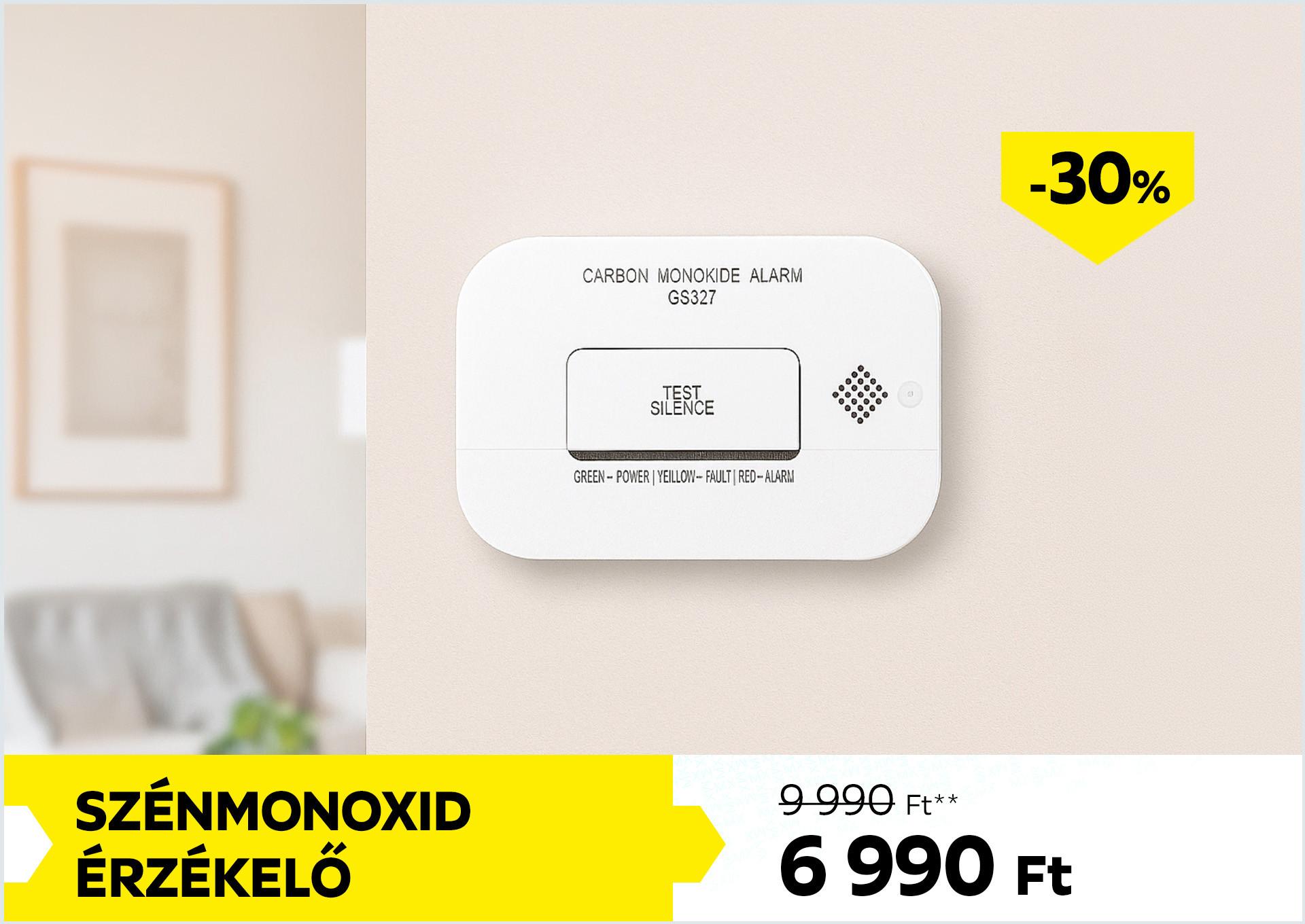 Szénmonoxid érzékelő 9990 Forint helyett 6990 Forint, kedvezmény mértéke 30%