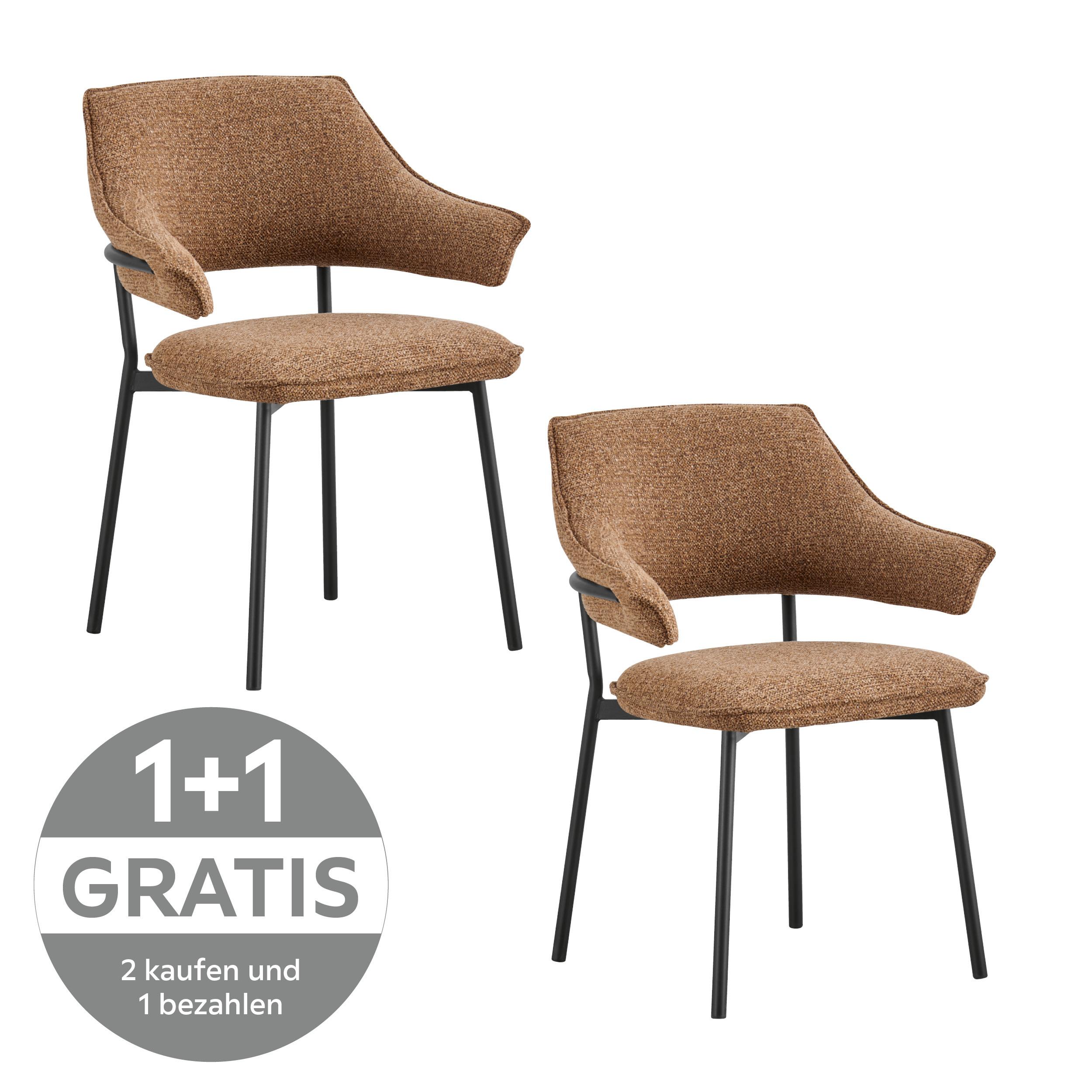 Armlehnstuhl Lina Webstoff Braun - Schwarz/Braun, MODERN, Textil/Metall (62/84/62cm) - MID.YOU