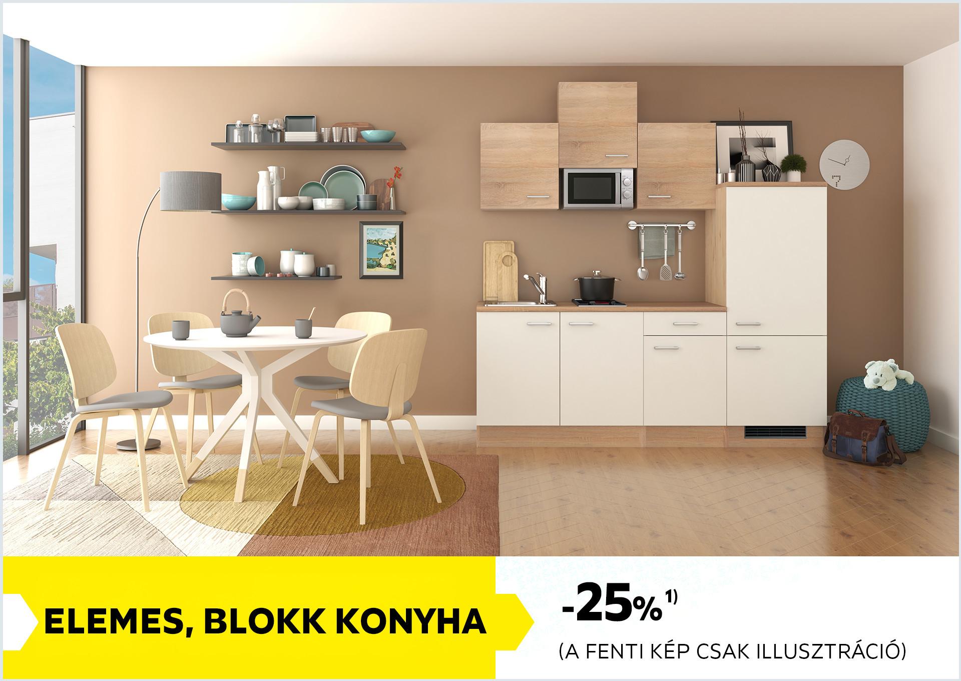 Elemes, blokk konyha -25%1)