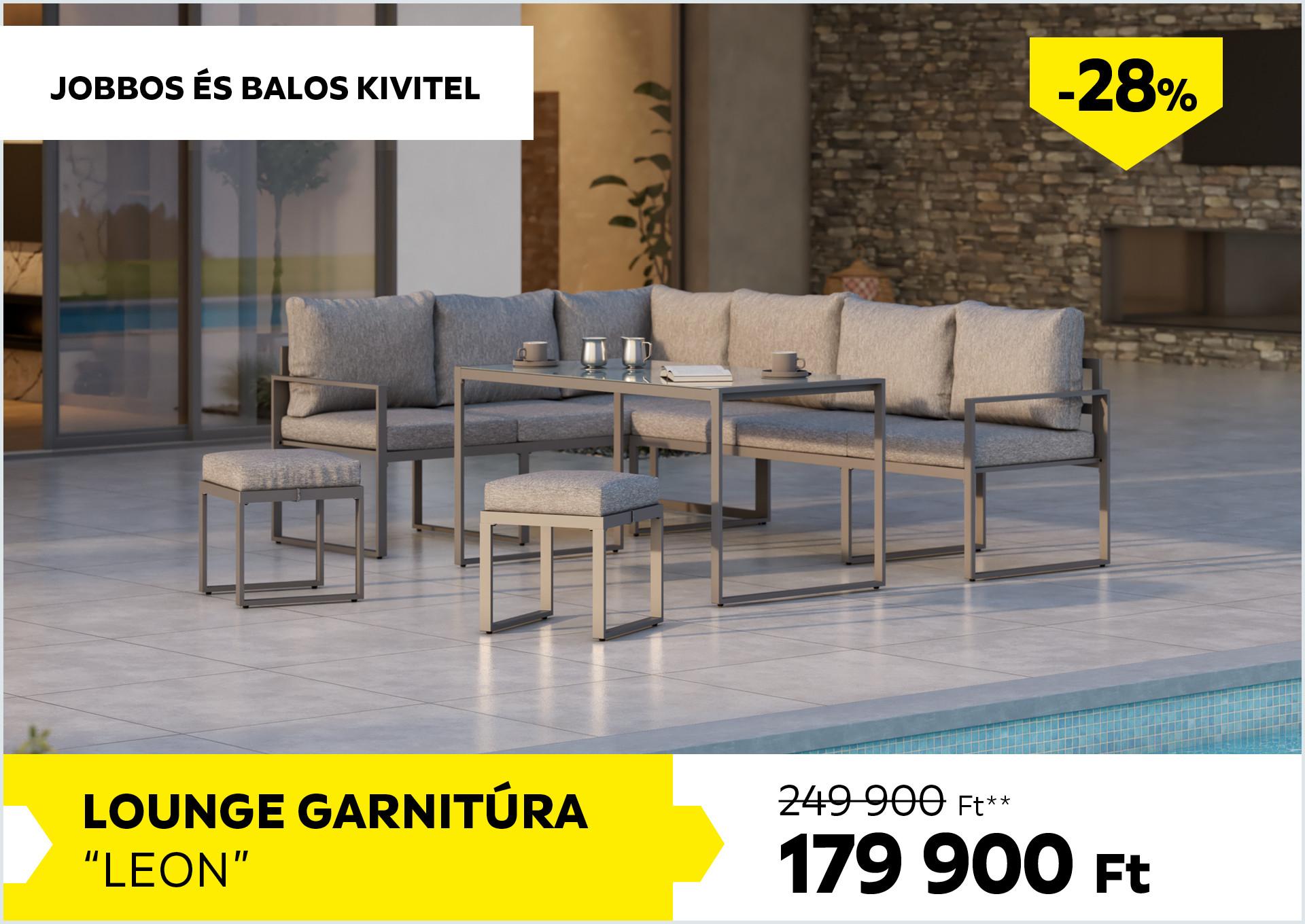 Lounge garnitúra jobbos és balos kivitel LEON 249900Forint helyett 179900Forint kedvezmény mértéke 28%