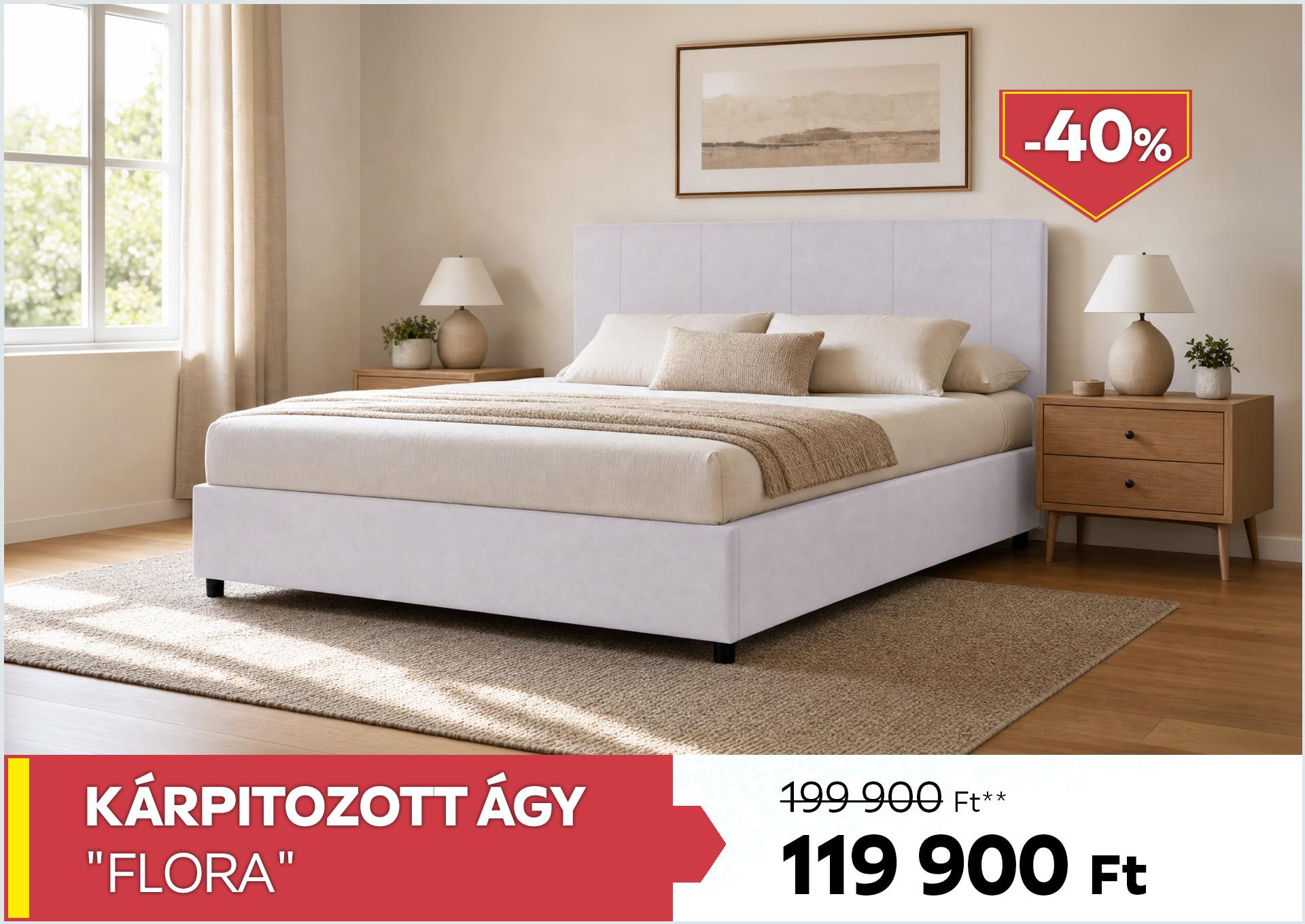 Kárpitozott ágy FLORA 199900 Forint helyett 119900 Forint, kedvezmény mértéke: 40%