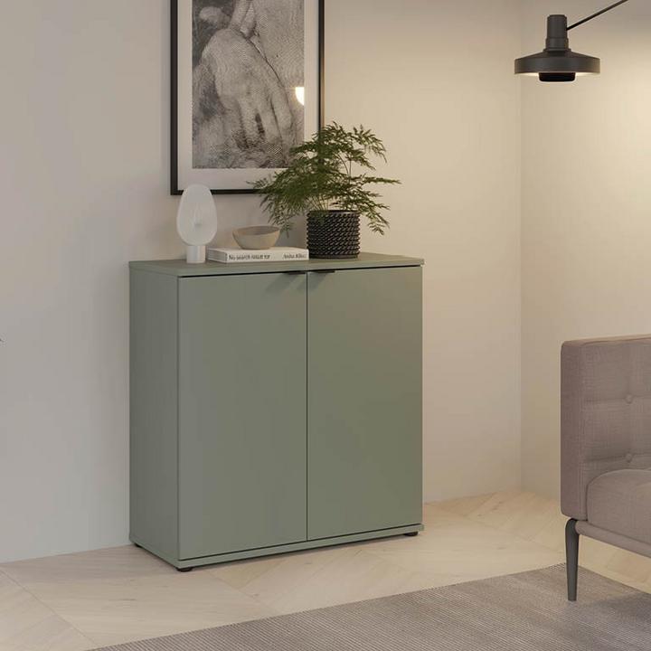 levná komoda s dvířky zelené barvy